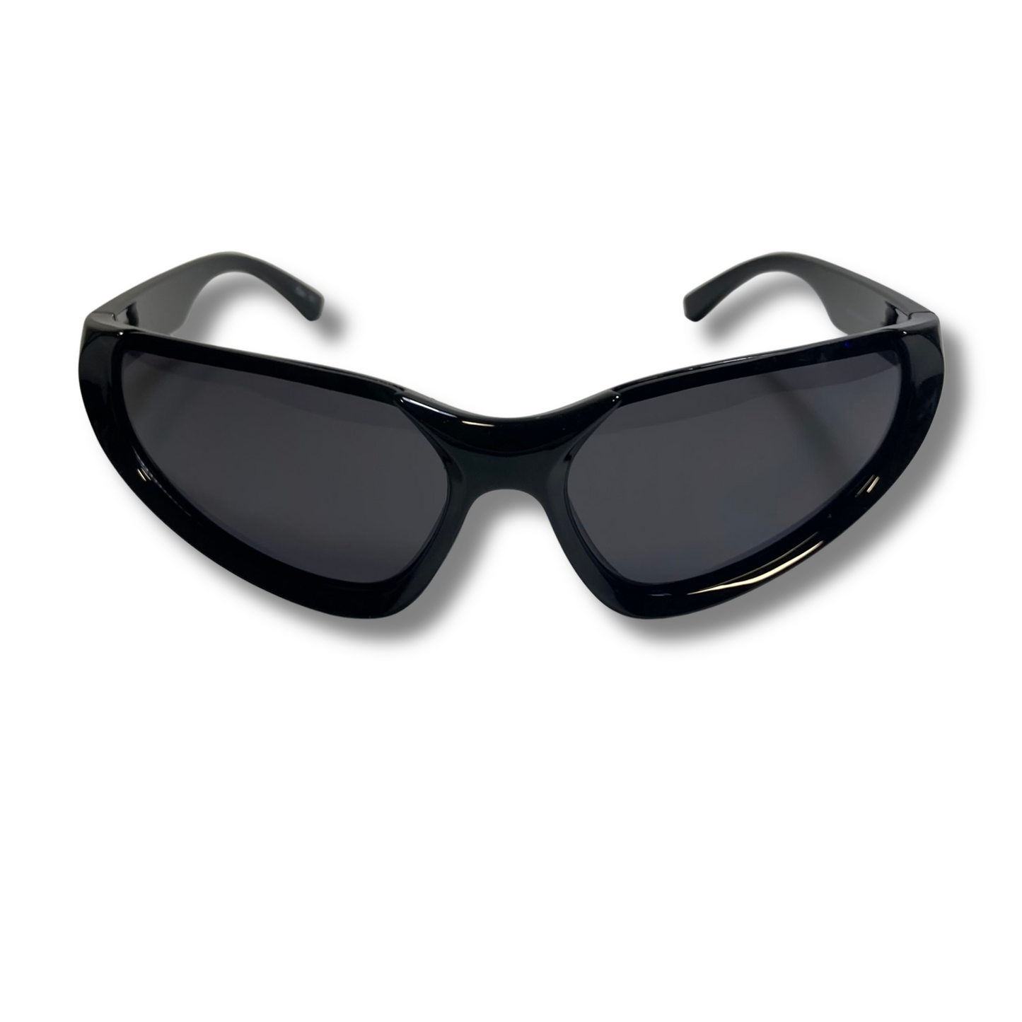 mens and womens black futuristic wraparound sunglasses