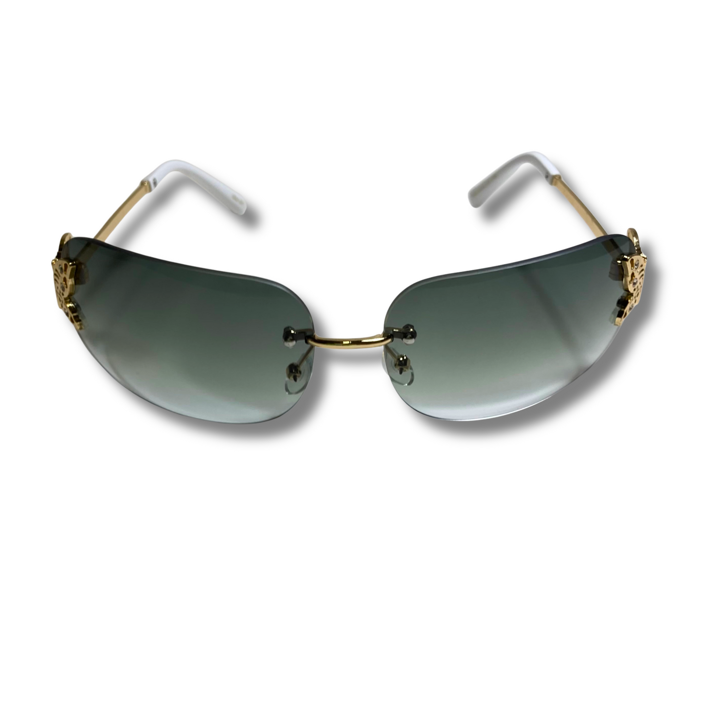 womens green and gold y2k rimless wraparound sunglasses