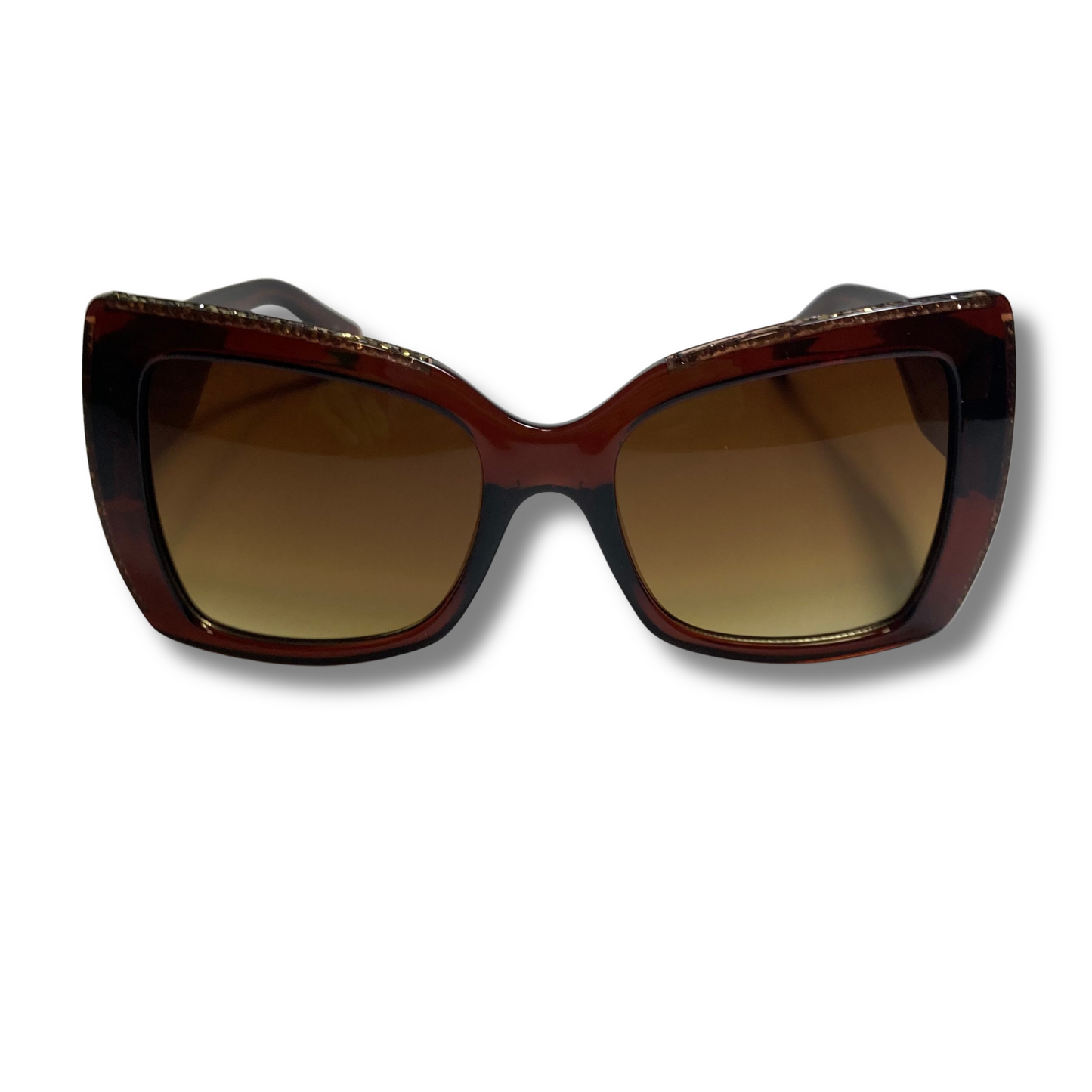 womens brown square cateye sunglasses with glitter accents