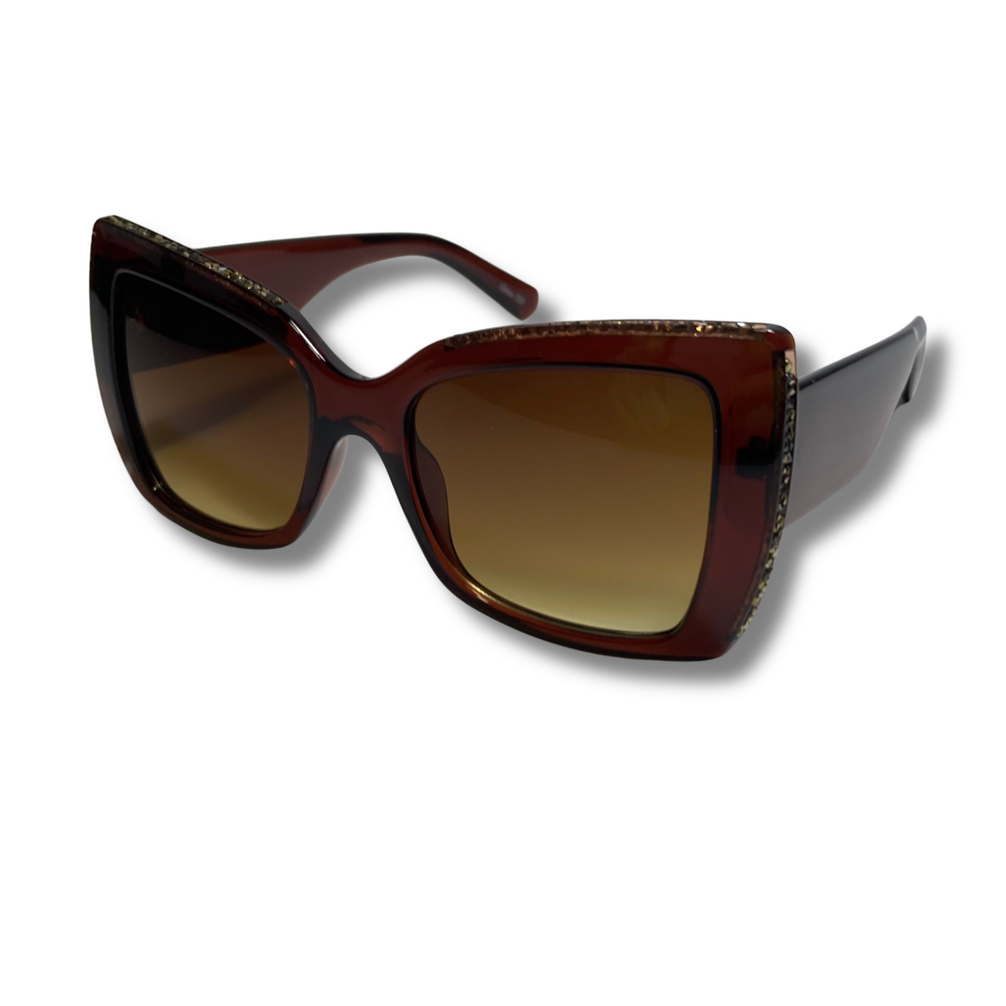womens brown square cateye sunglasses with glitter accents