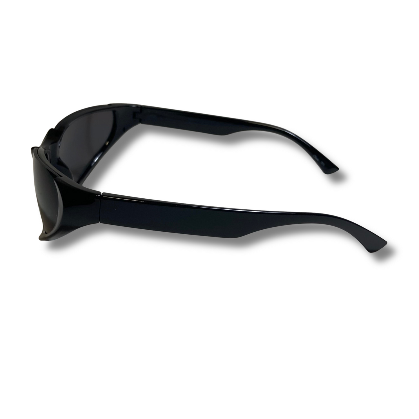 mens and womens black futuristic wraparound sunglasses