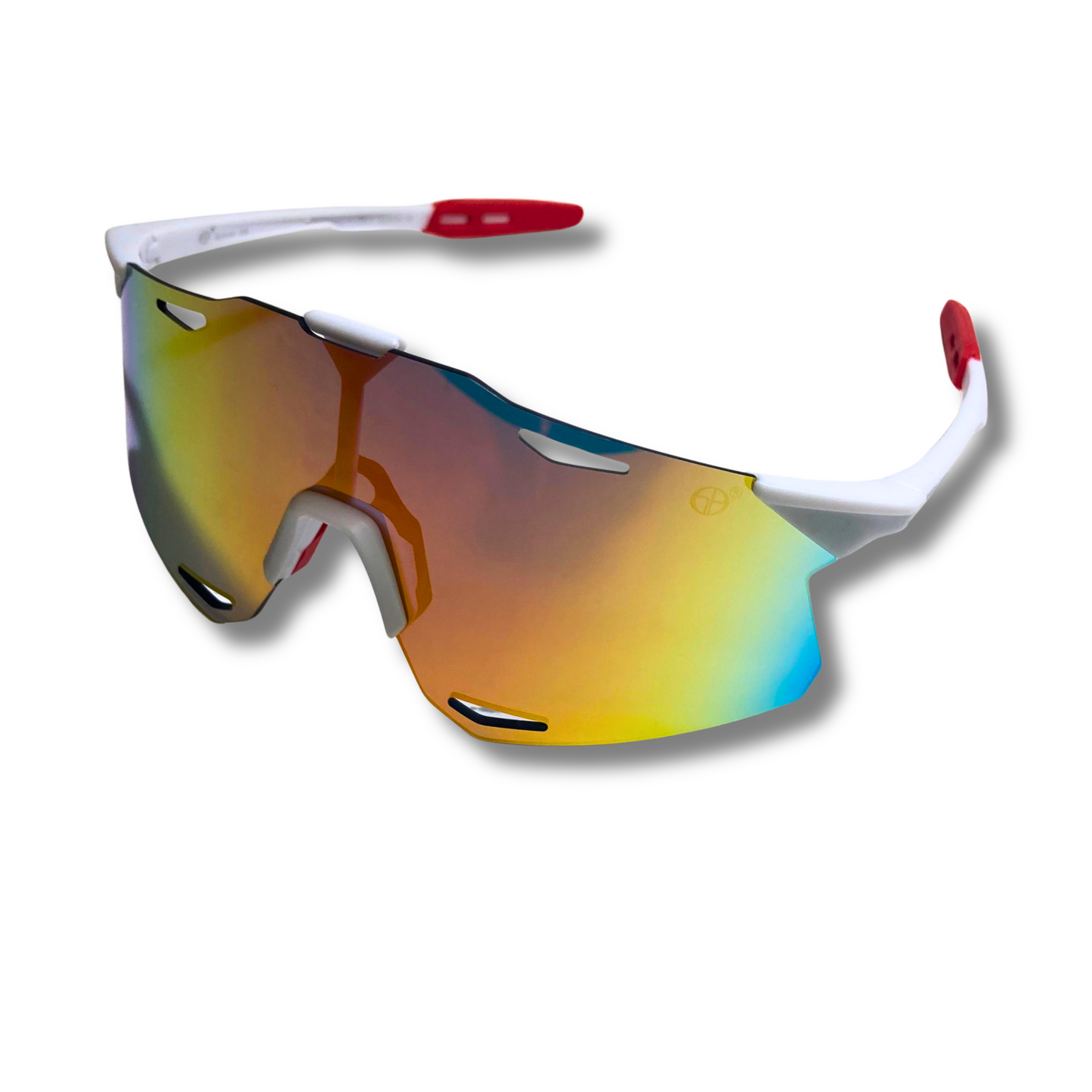 mens white and orange mirrored baseball sunglasses