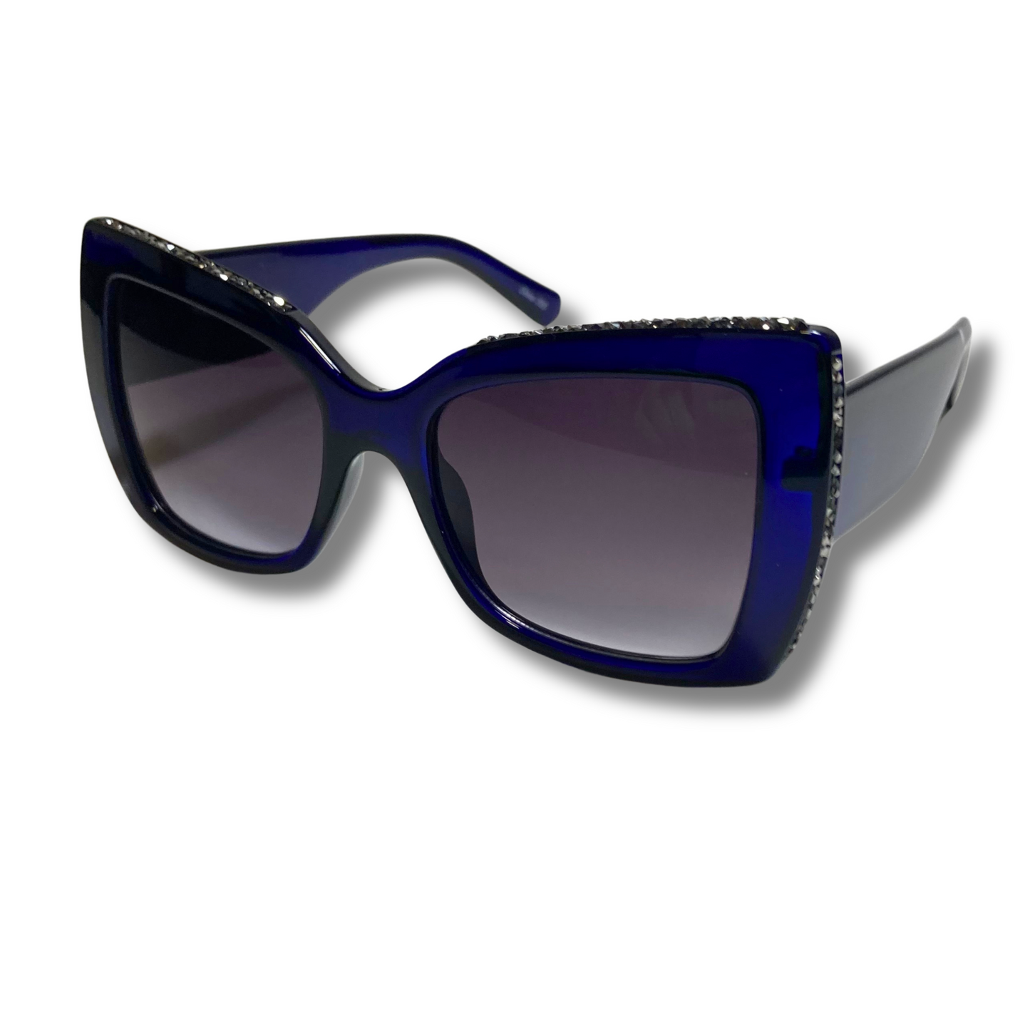 womens blue square cateye sunglasses with glitter accents