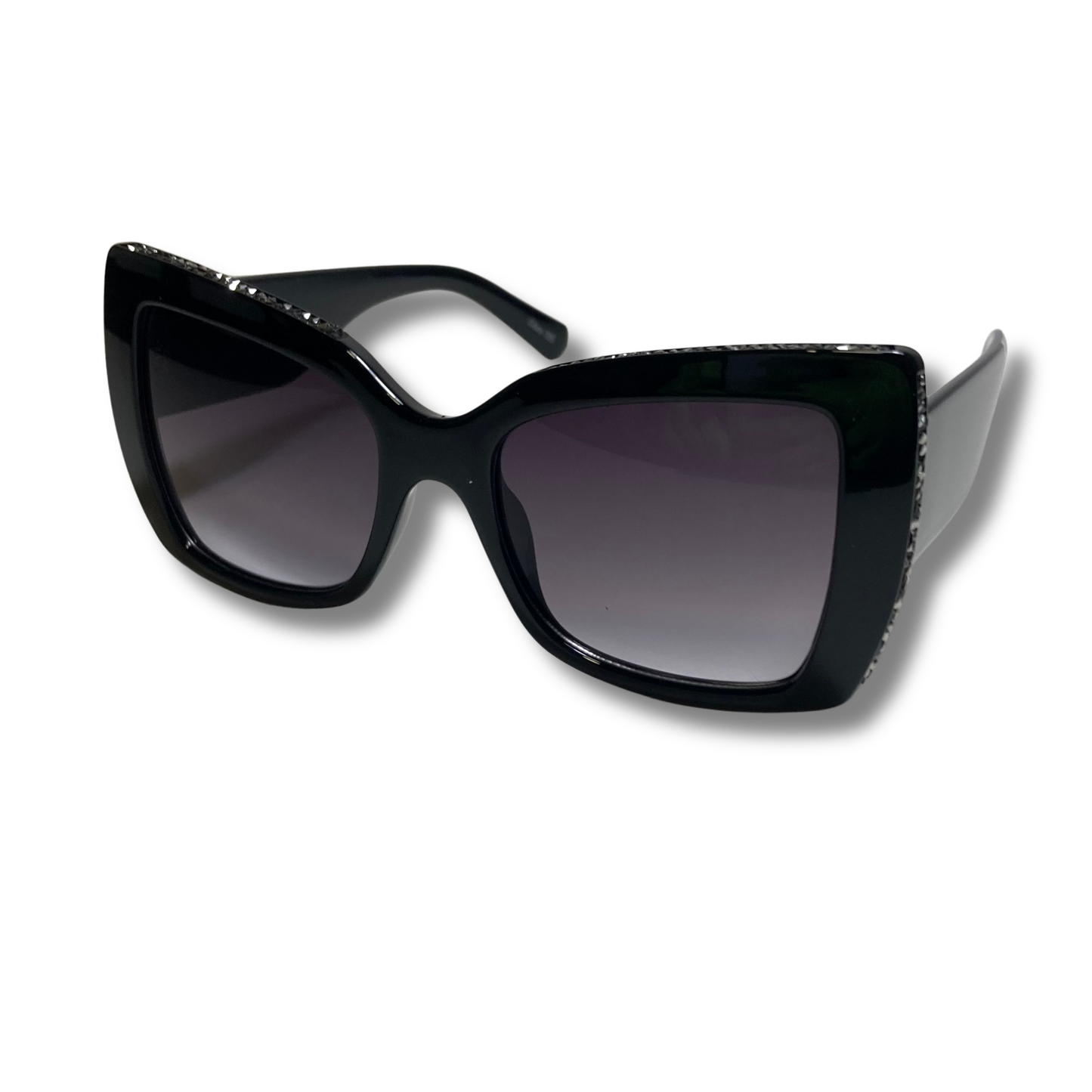 womens black square cateye sunglasses with glitter accents