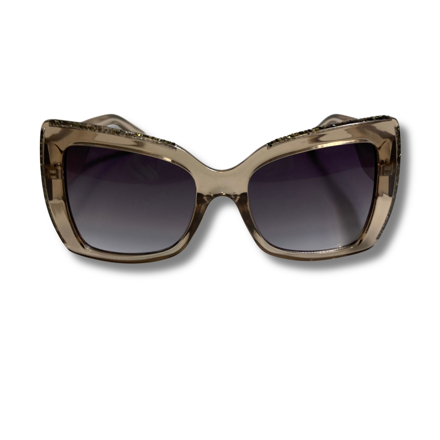 womens tan and gray square cateye sunglasses with glitter accents