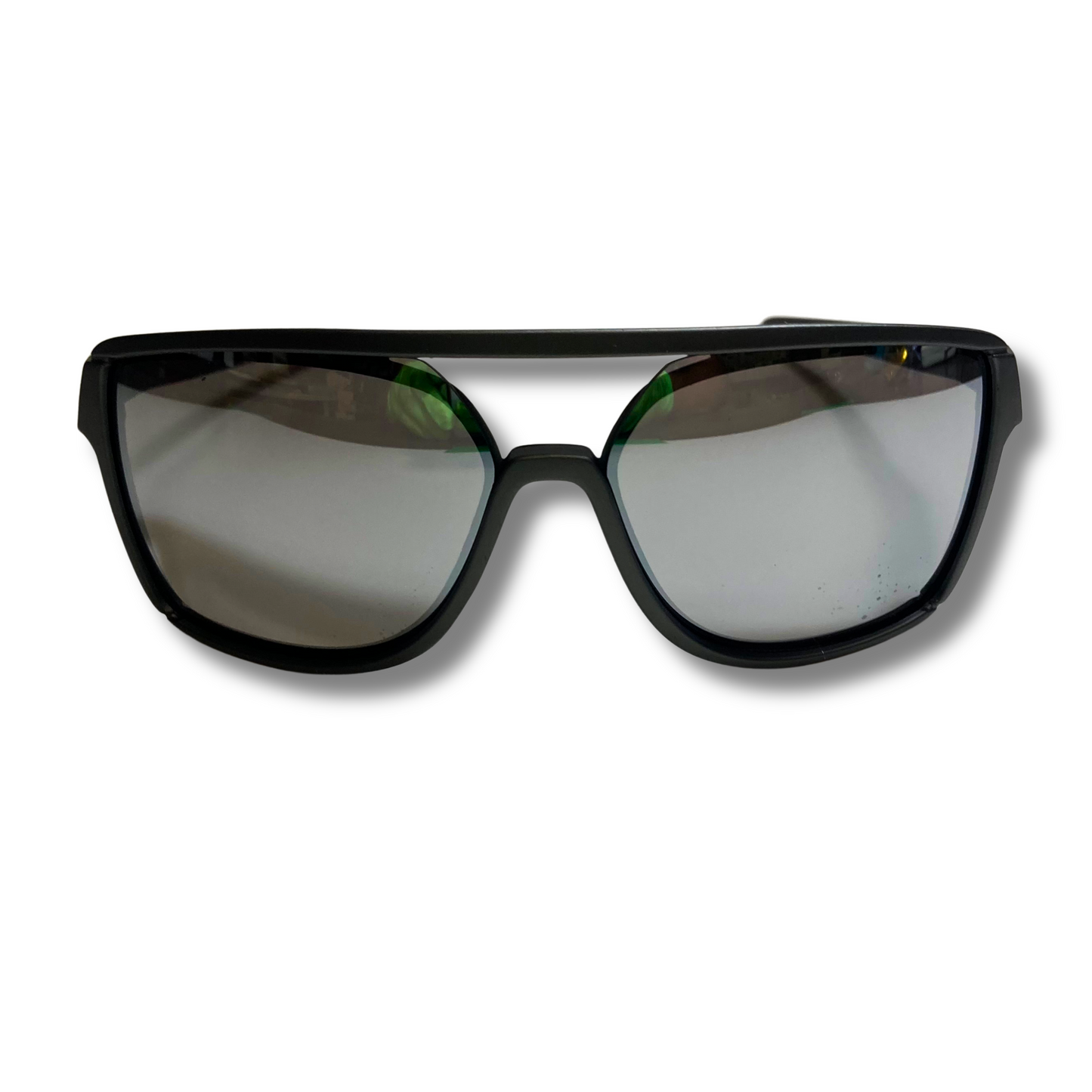 Mens and womens black and silver square mirrored aviator sunglasses with crossbar
