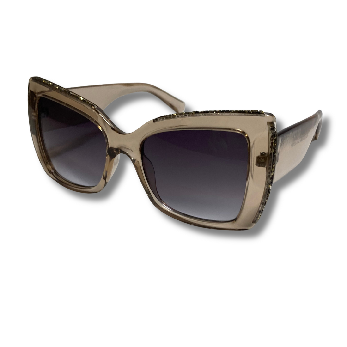 womens tan and gray square cateye sunglasses with glitter accents