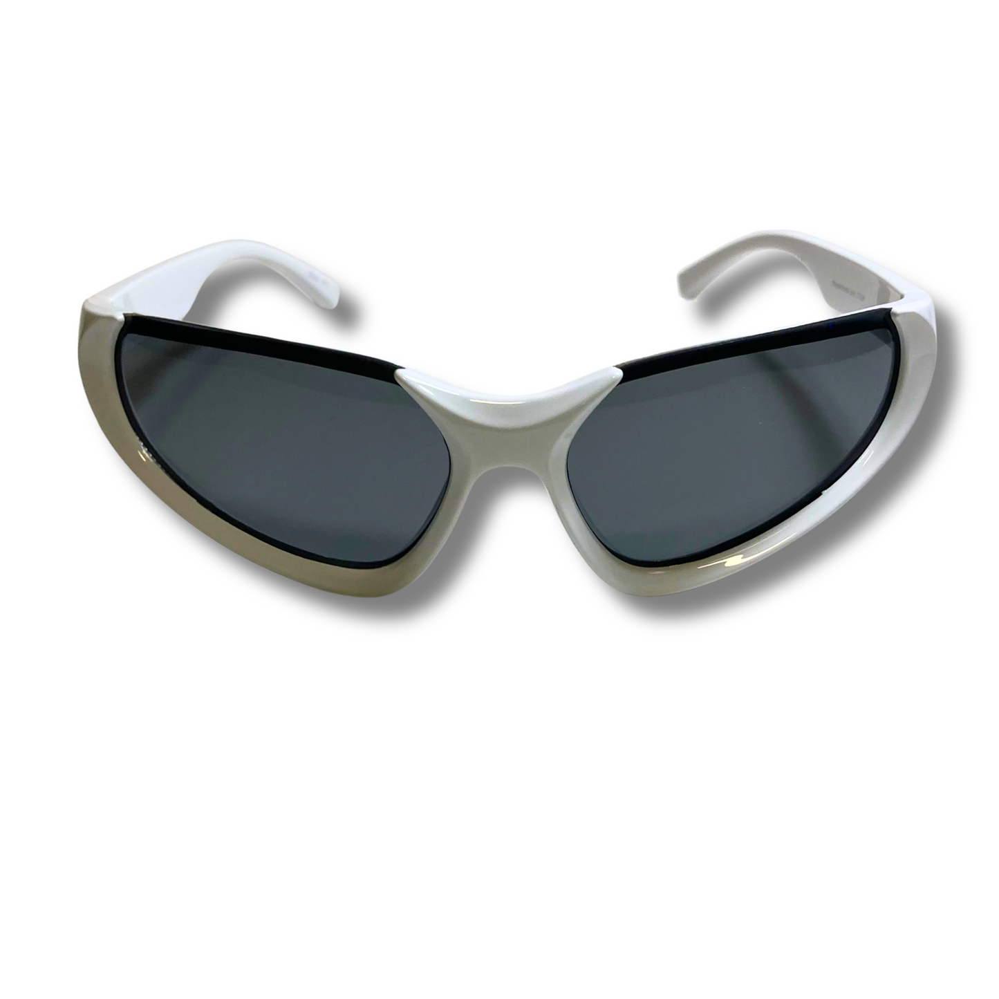 mens and womens white and black futuristic wraparound sunglasses