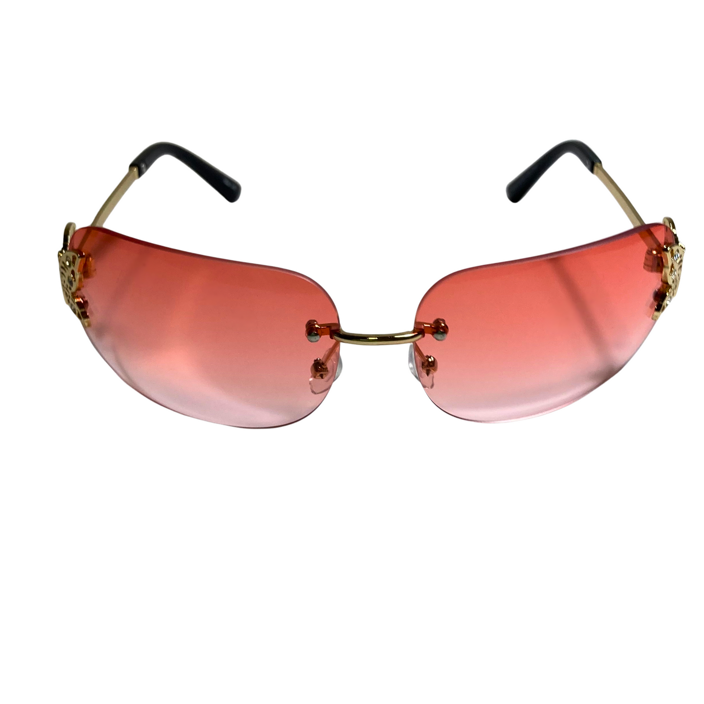 womens red and gold y2k rimless wraparound sunglasses