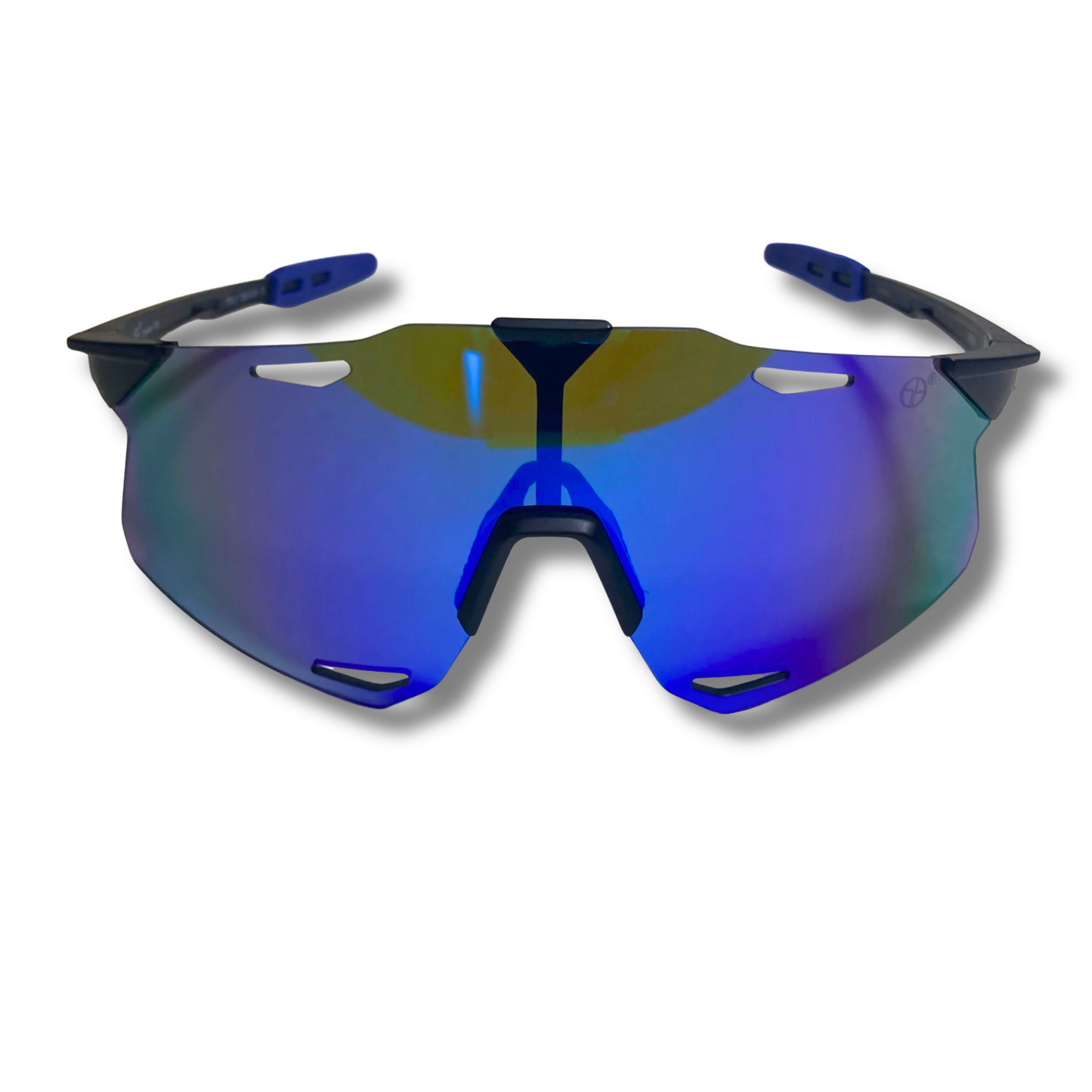 mens black and blue mirrored baseball sunglasses