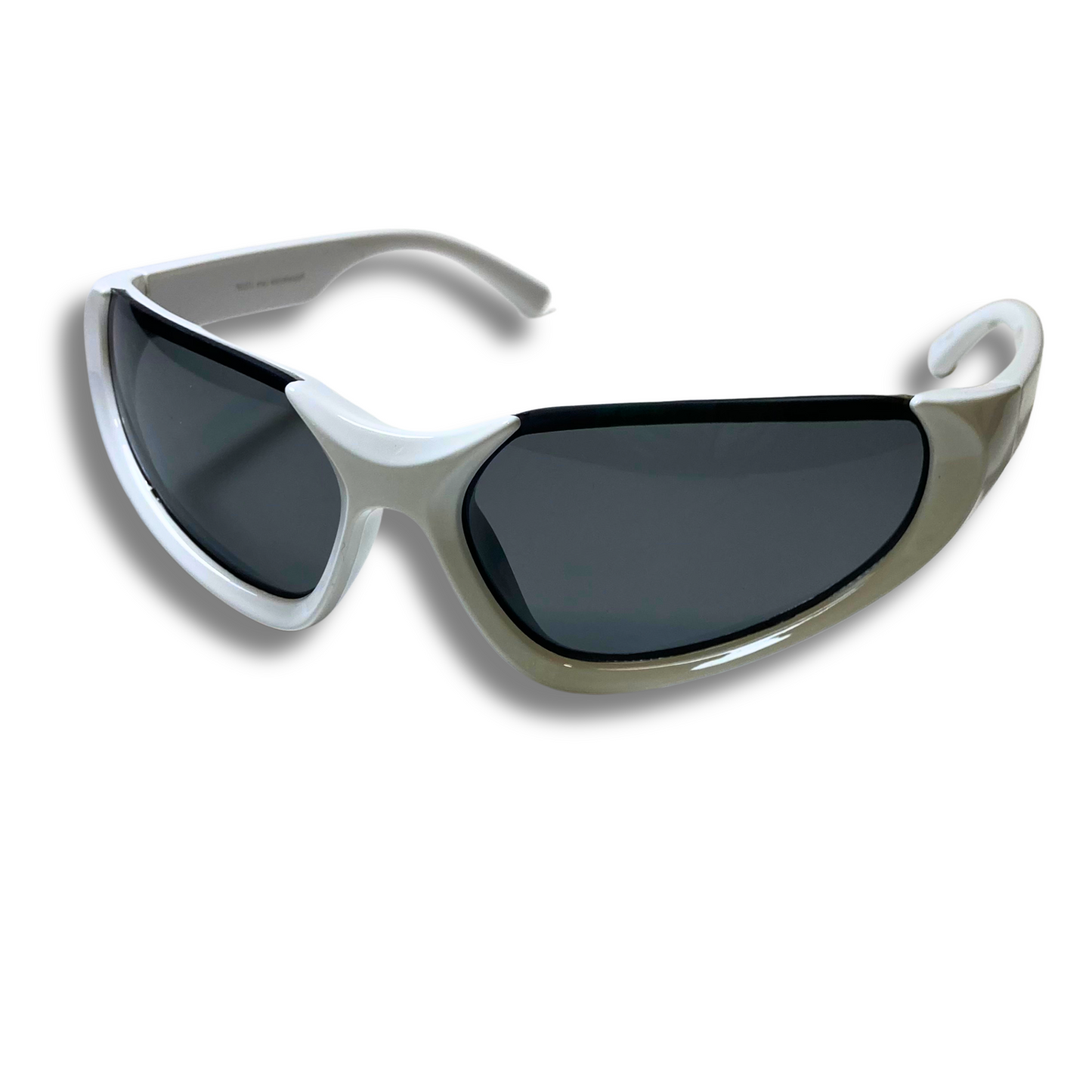 mens and womens white and black futuristic wraparound sunglasses