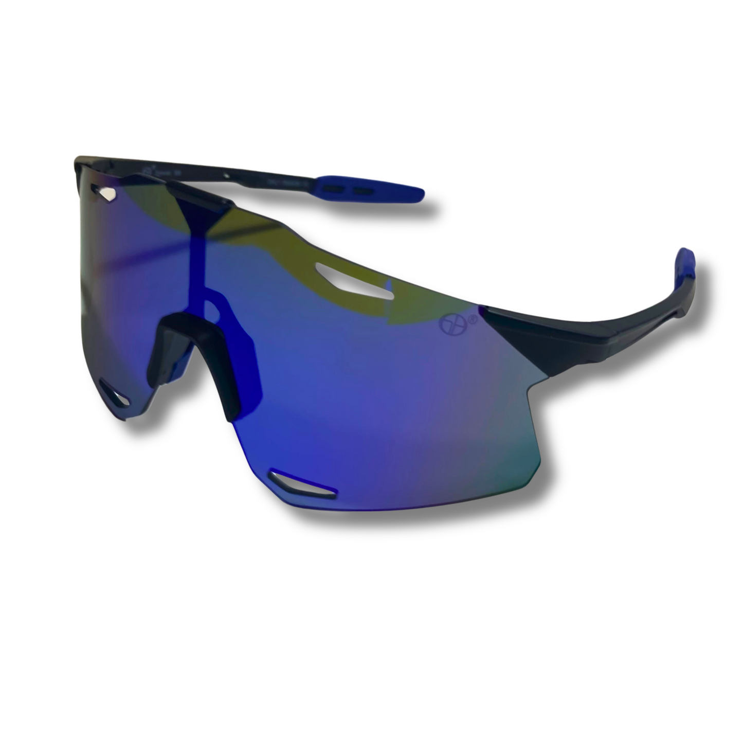 mens black and blue mirrored baseball sunglasses