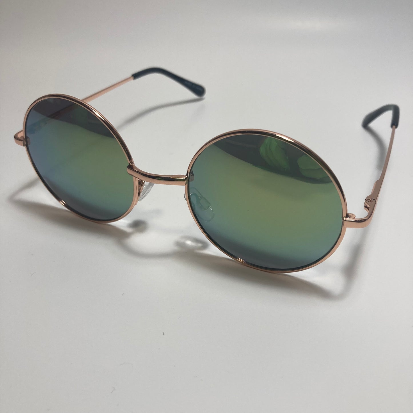 mens and womens gold and green mirrored round sunglasses