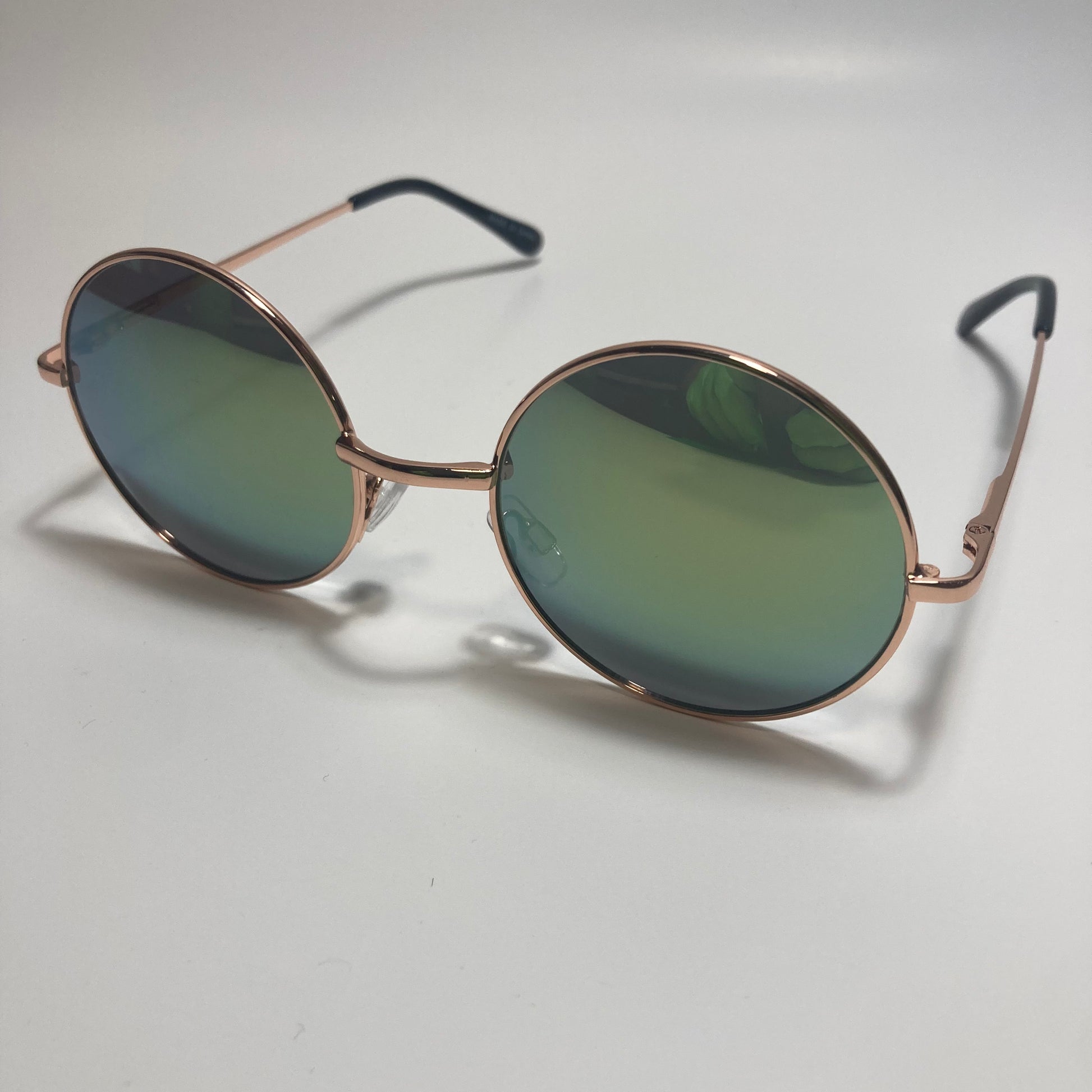 mens and womens gold and green mirrored round sunglasses