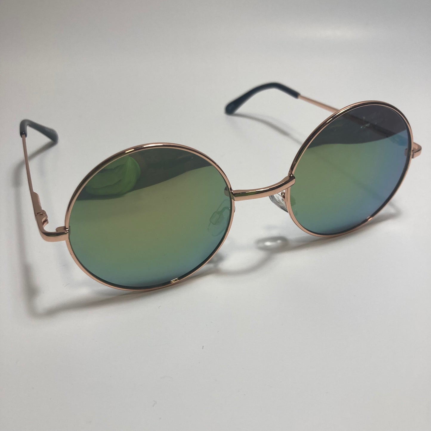 mens and womens gold and green mirrored round sunglasses