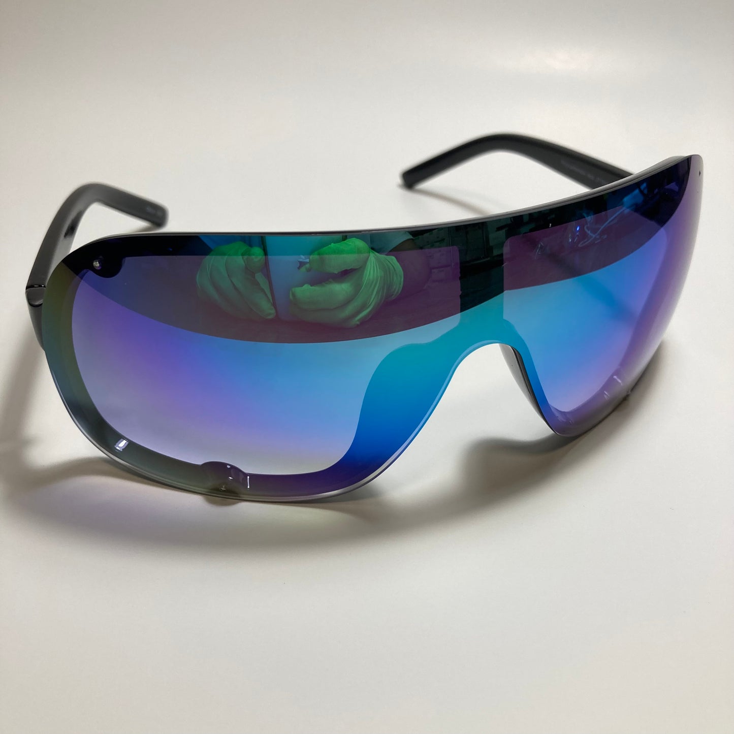 mens and womens blue mirrored shield sunglasses