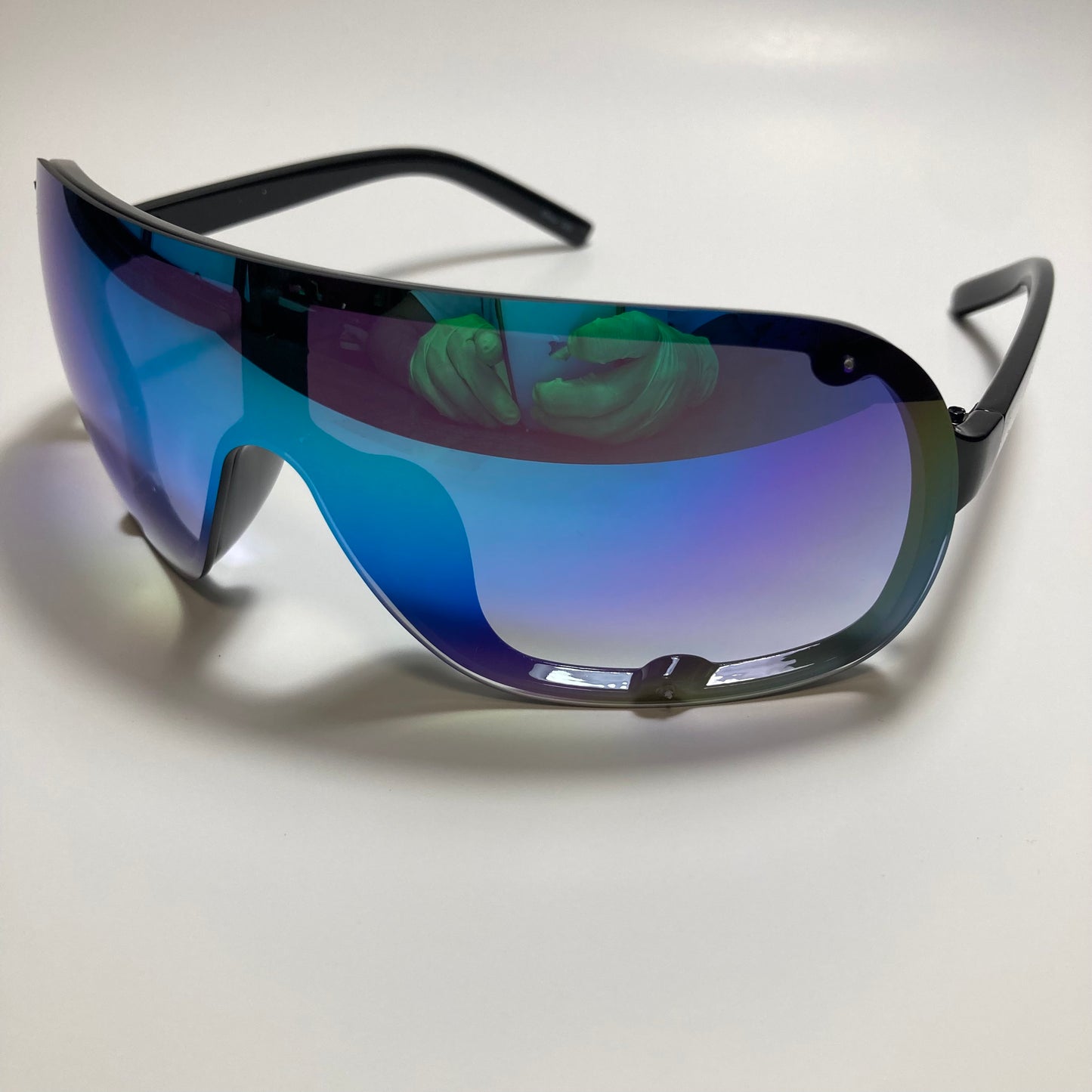 mens and womens blue mirrored shield sunglasses