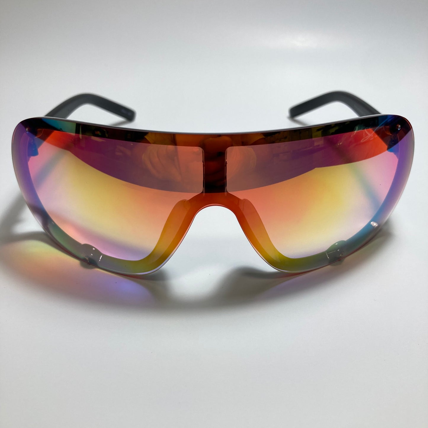 mens and womens black and orange mirrored shield sunglasses
