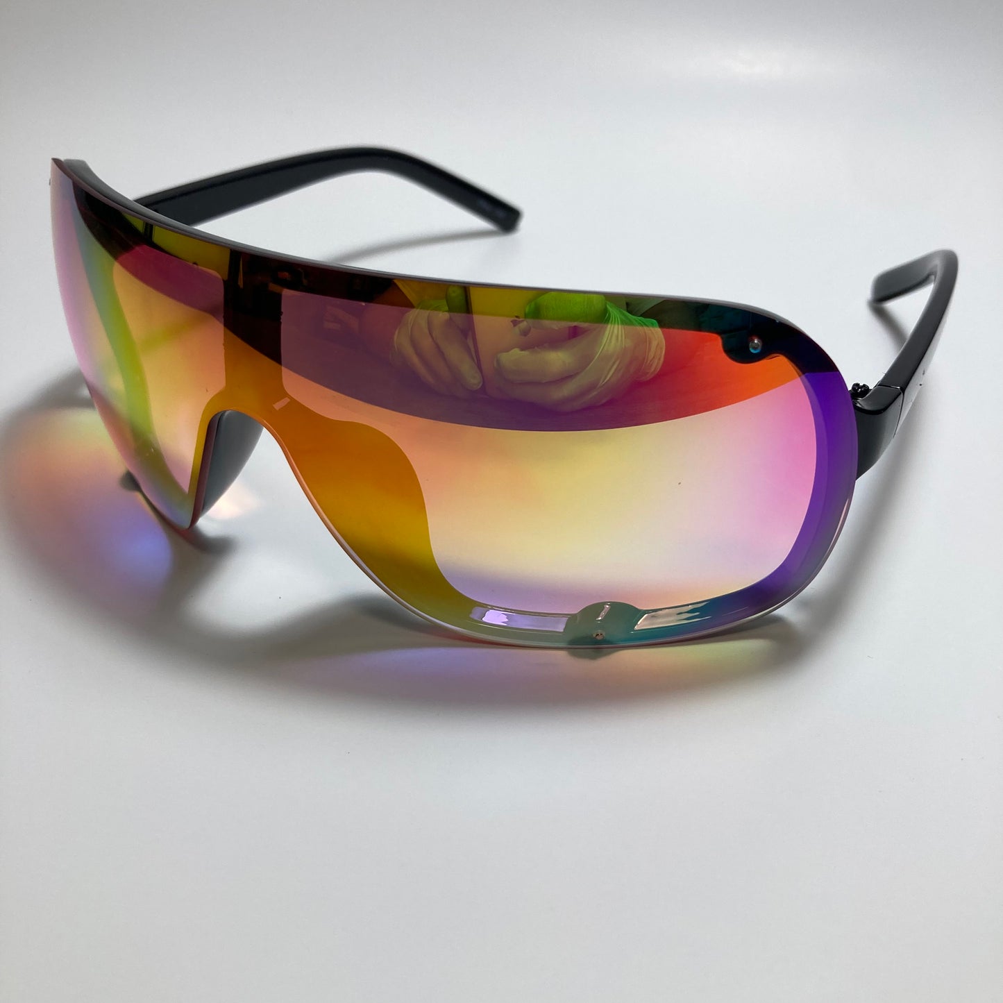 mens and womens black and orange mirrored shield sunglasses