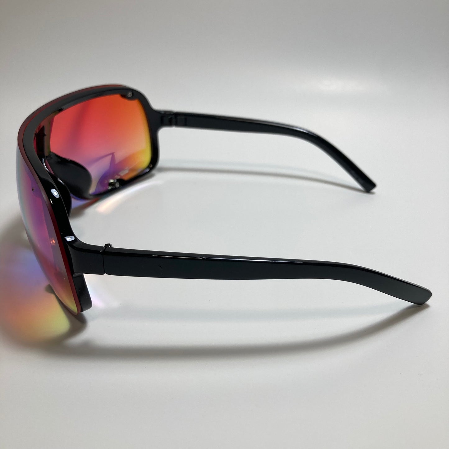 mens and womens black and orange mirrored shield sunglasses