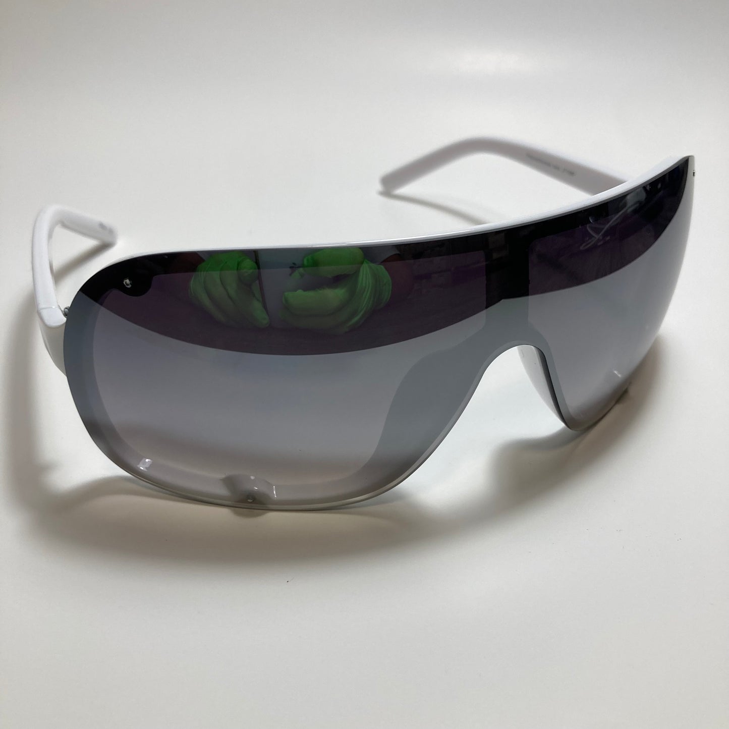 mens and womens white and silver mirrored shield sunglasses