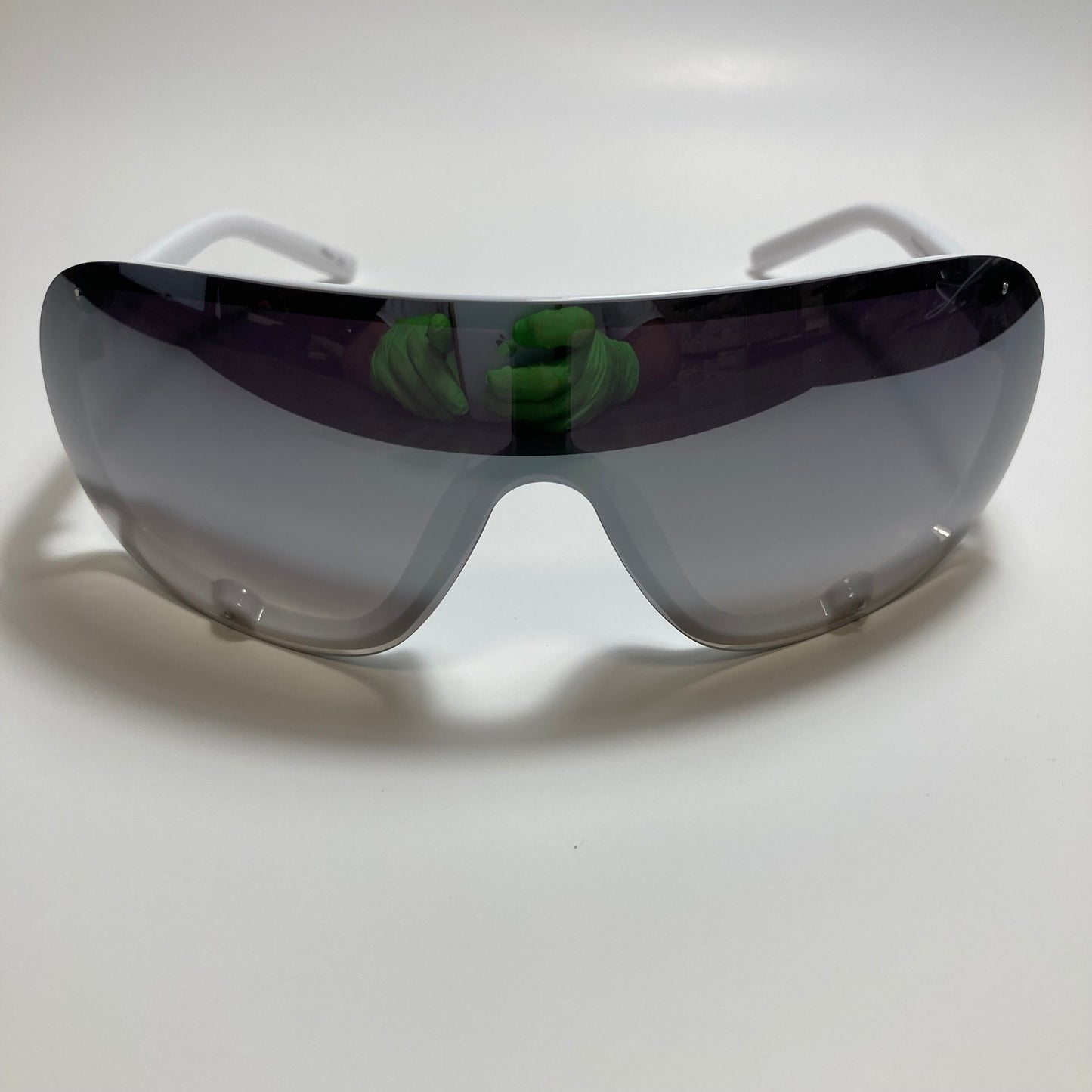 mens and womens white and silver mirrored shield sunglasses