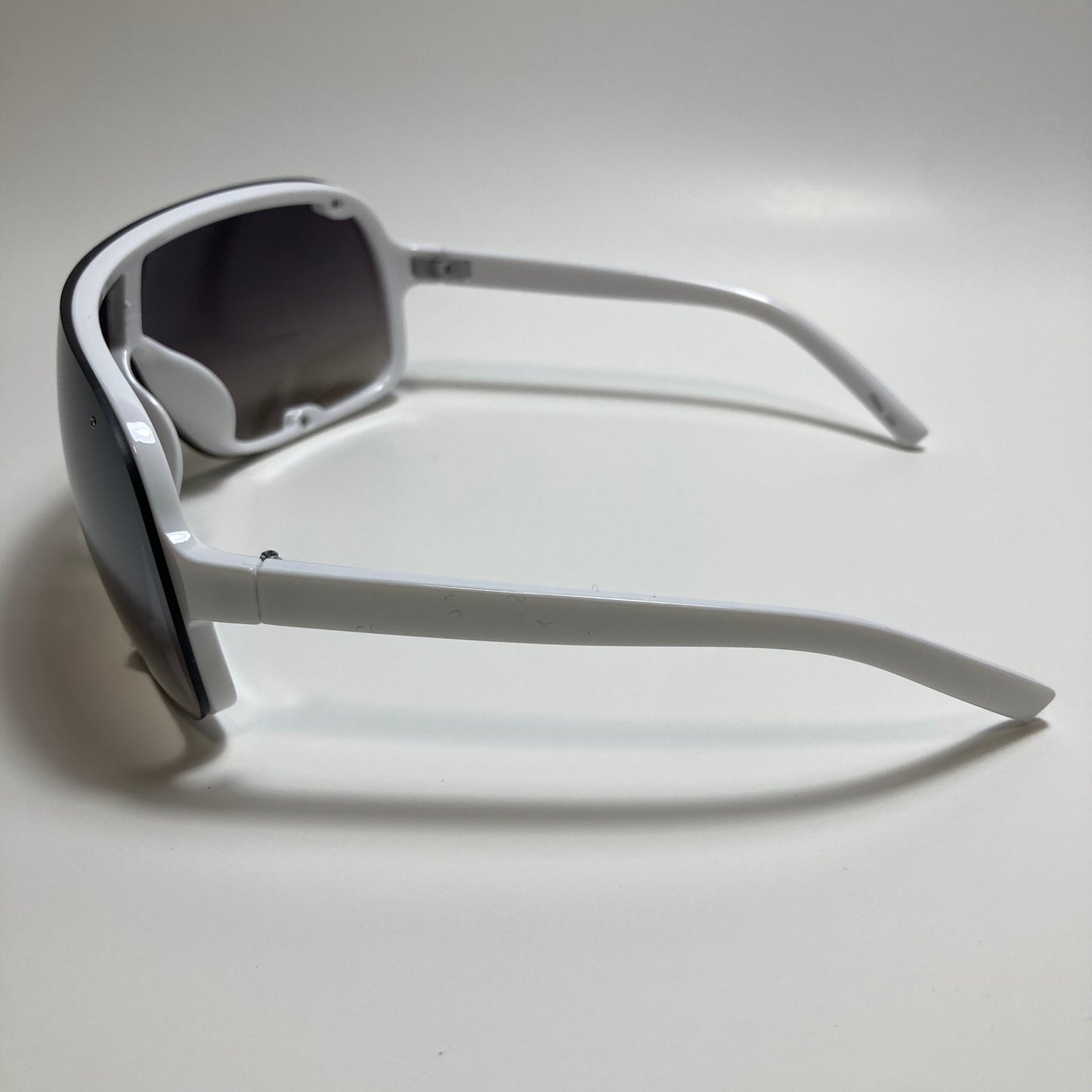 mens and womens white and silver mirrored shield sunglasses