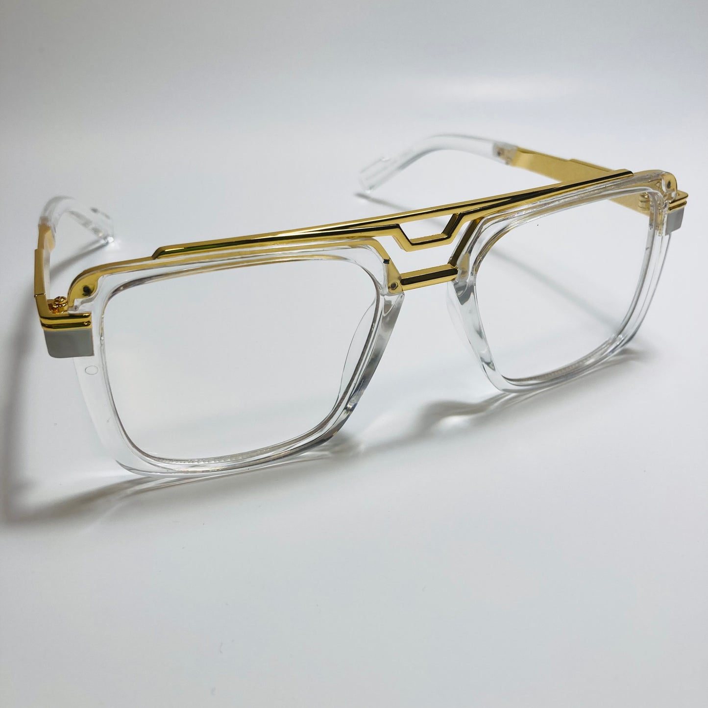 mens and womens clear and gold gazelle glasses