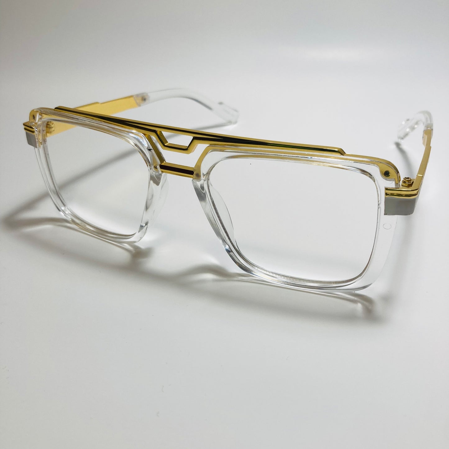 mens and womens clear and gold gazelle glasses