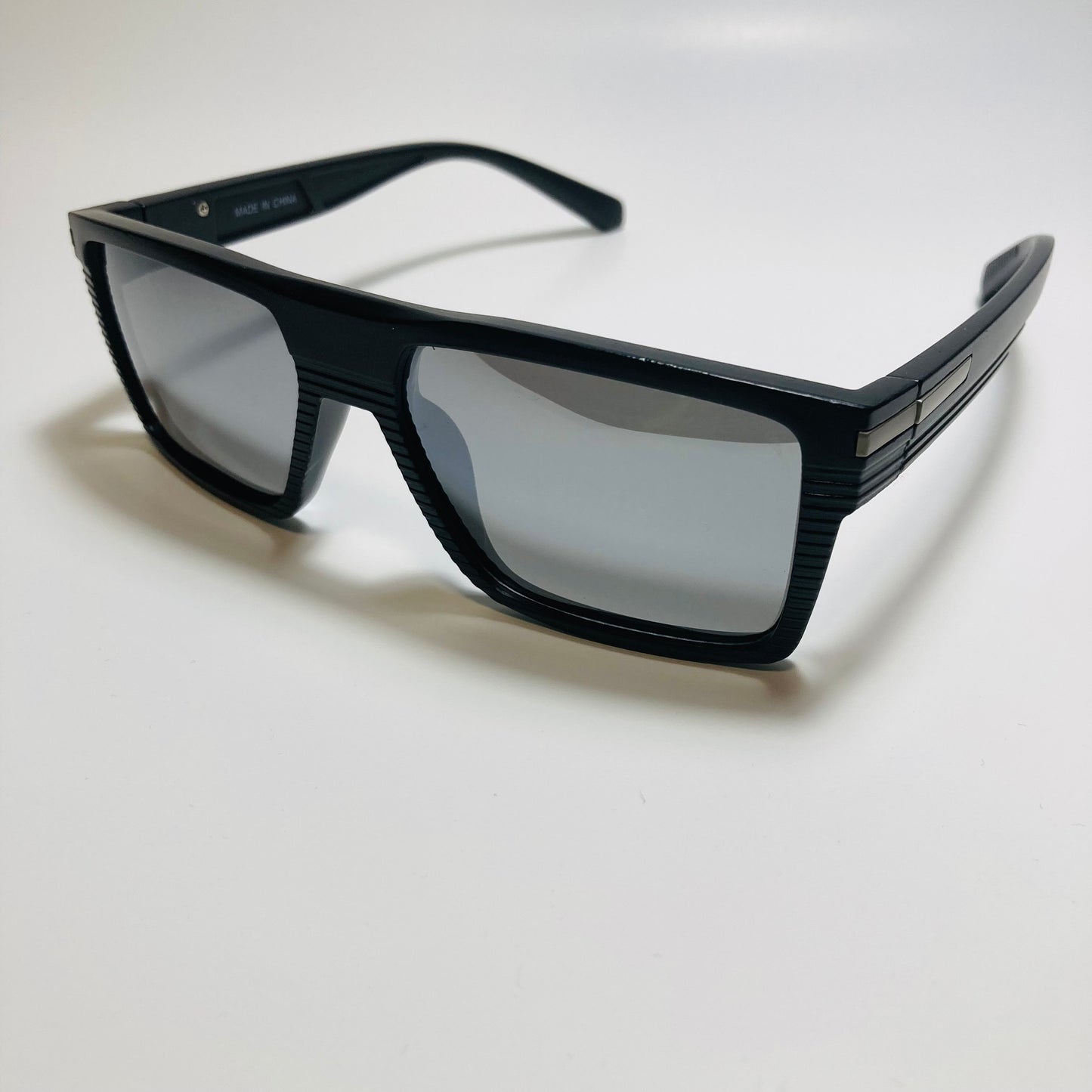 mens black and mirrored silver square polarized sunglasses