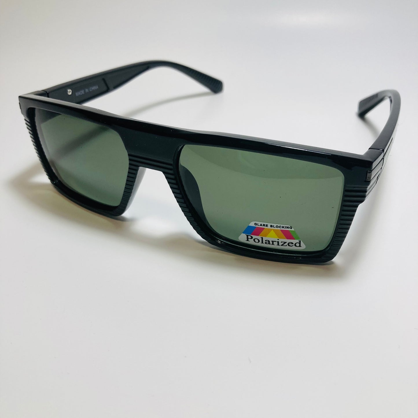 mens black and green square polarized sunglasses