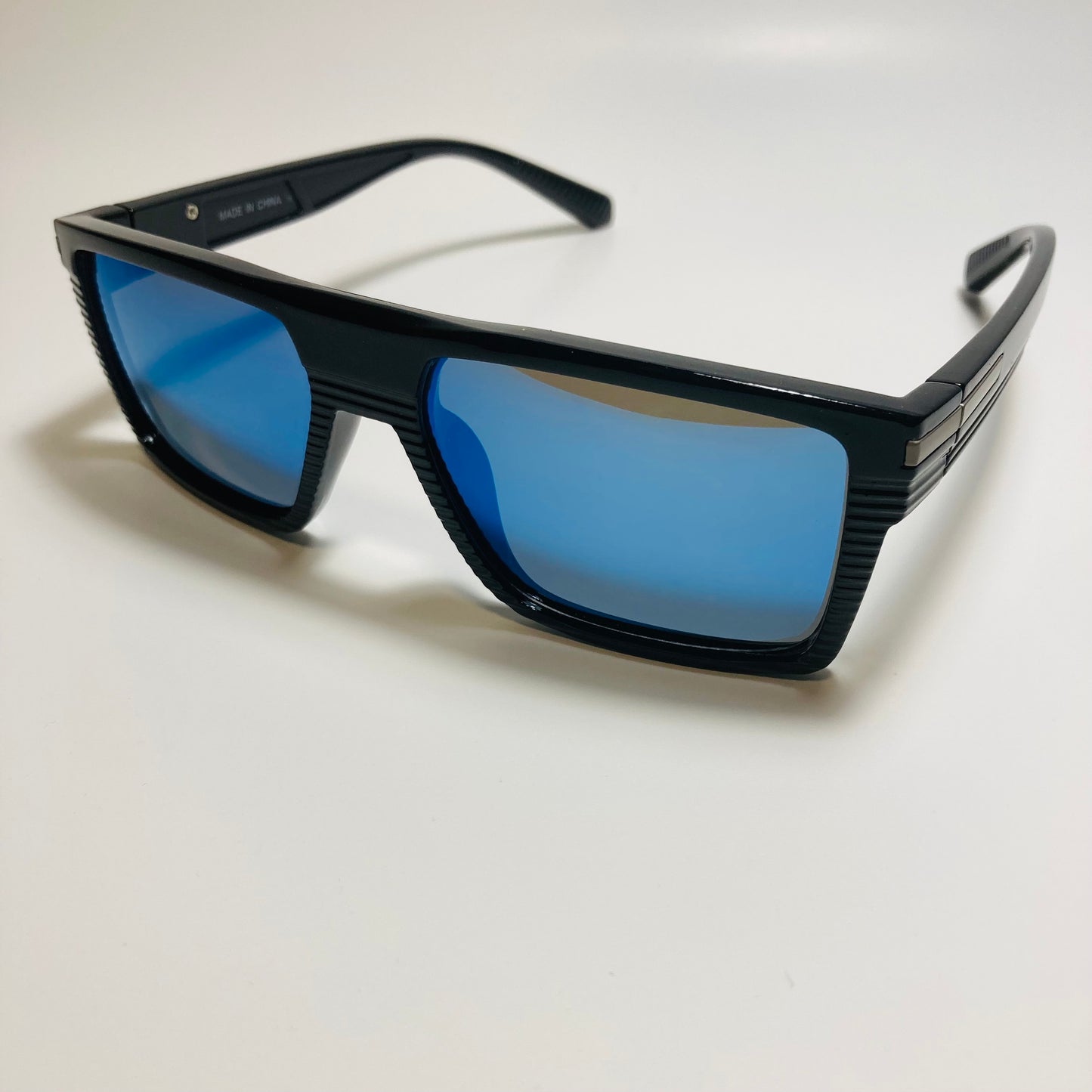 mens black and mirrored blue square polarized sunglasses