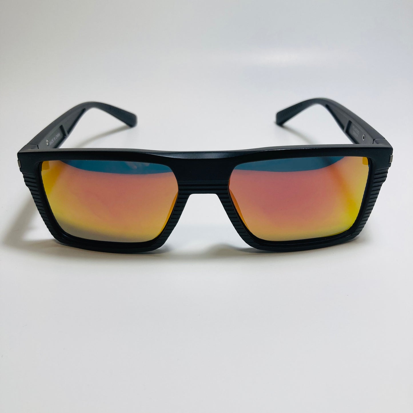 mens black and mirrored orange square polarized sunglasses