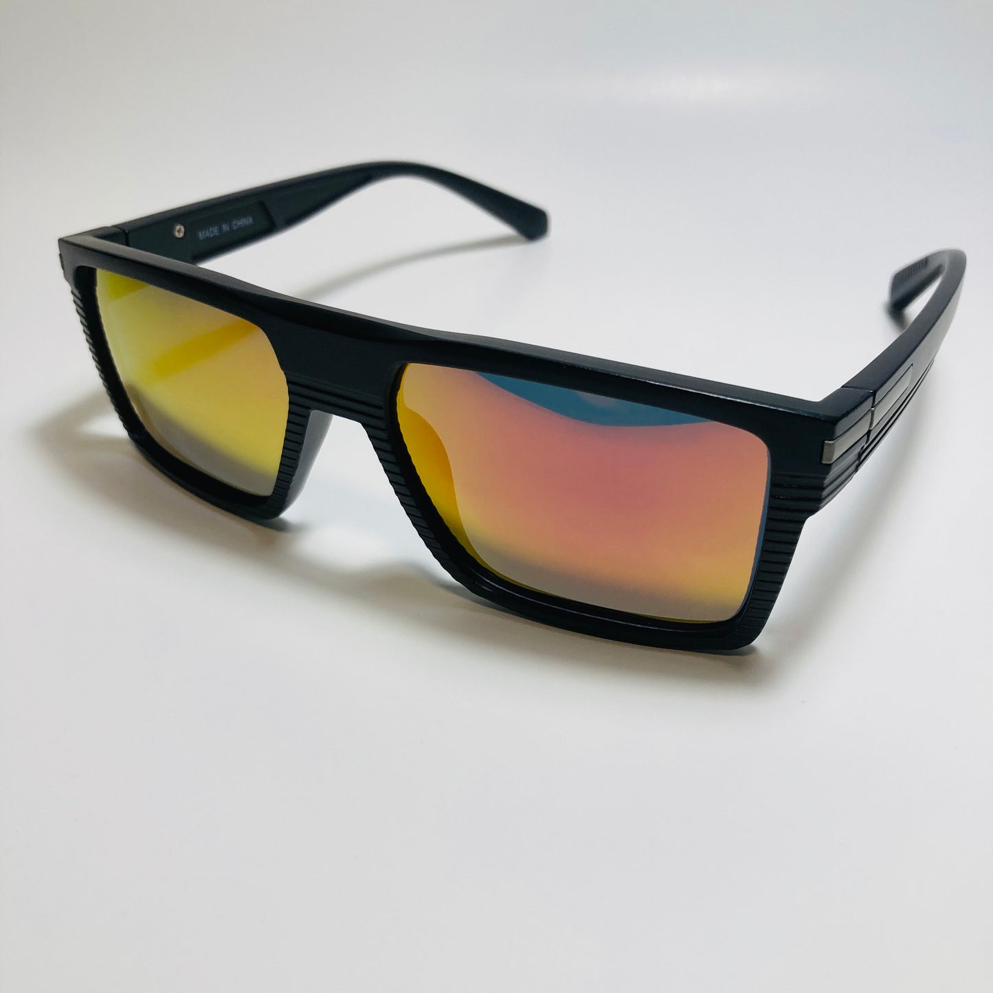 mens black and mirrored orange square polarized sunglasses