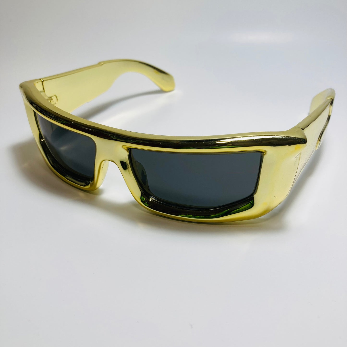 mens and womens futuristic sunglasses gold and black