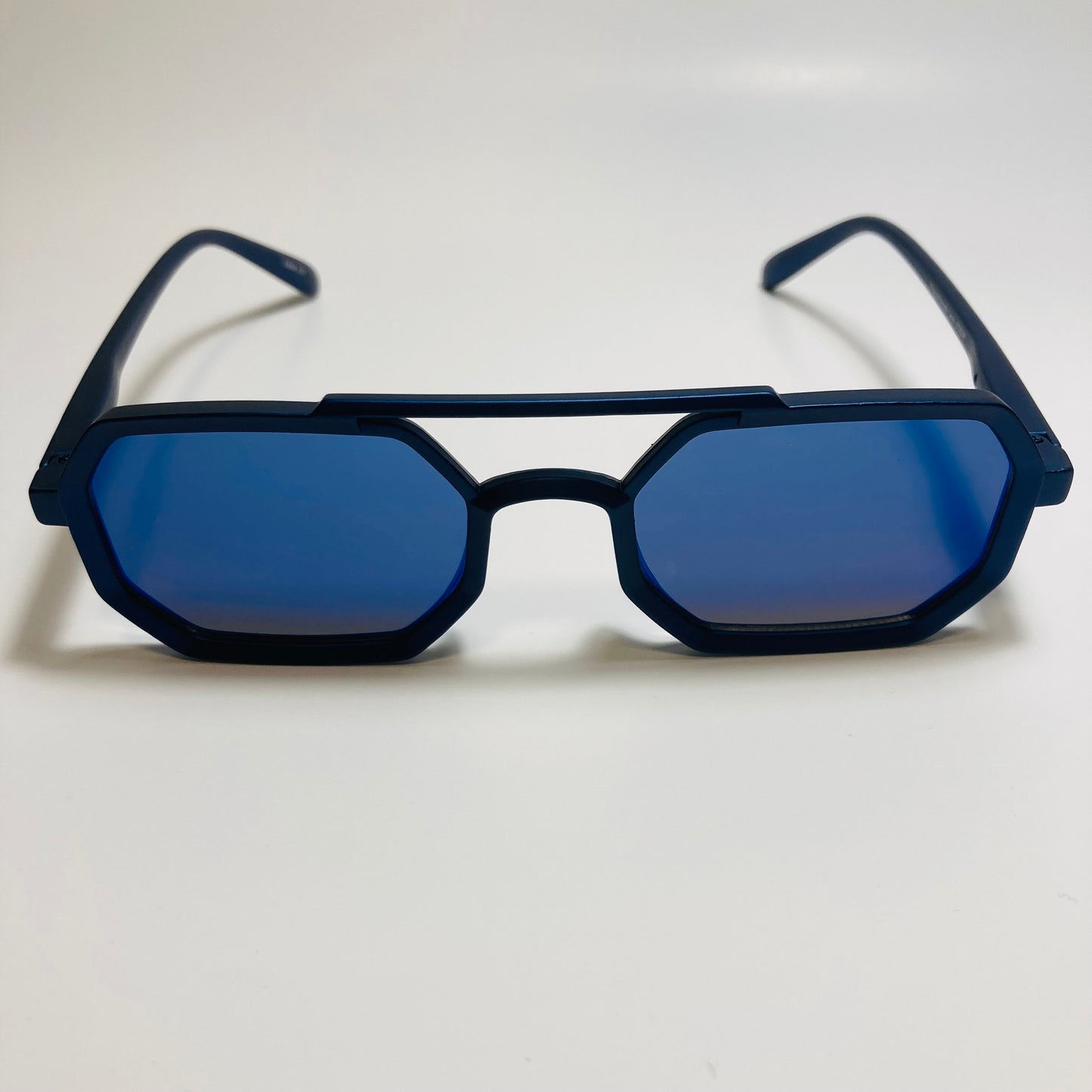 mens and womens blue and mirrored blue small aviator sunglasses