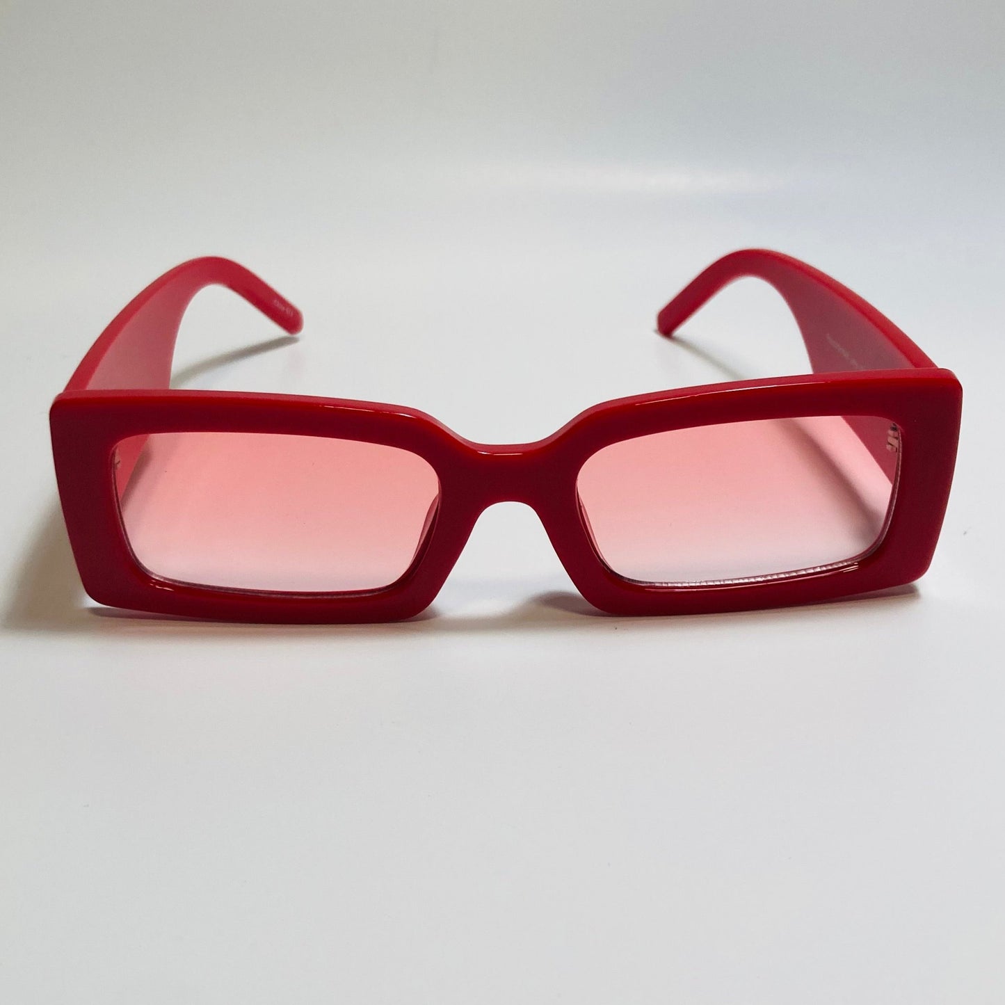 mens and womens red rectangle sunglasses