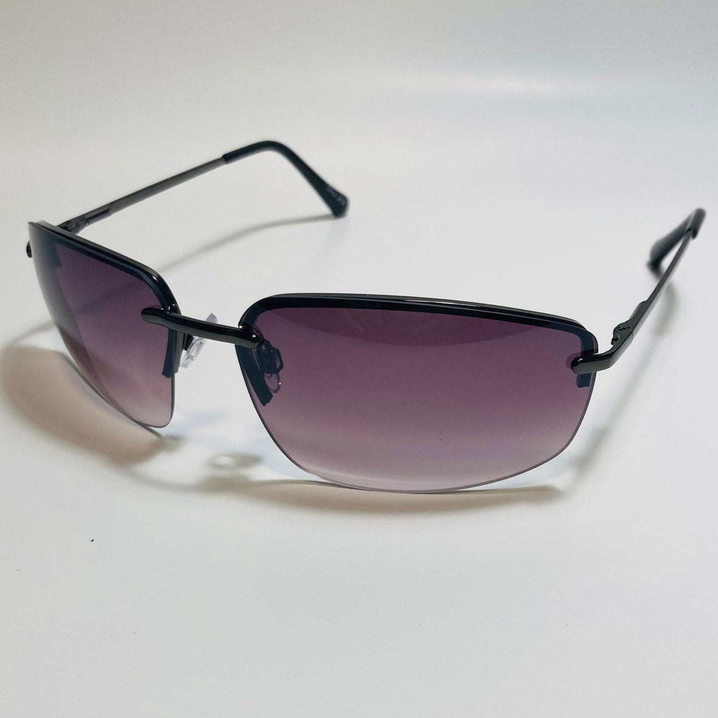 mens and womens black half rim wrap 2000s sunglasses