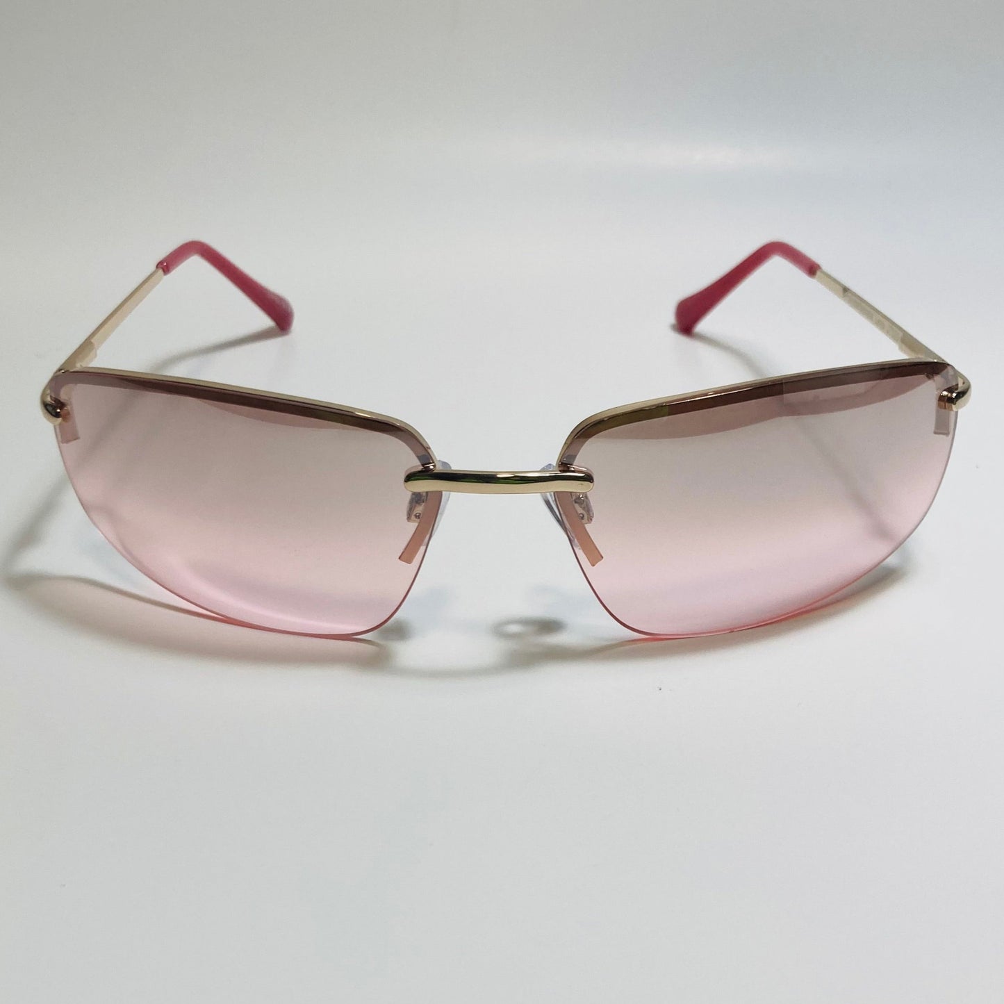 mens and womens gold and pink half rim wrap 2000s sunglasses