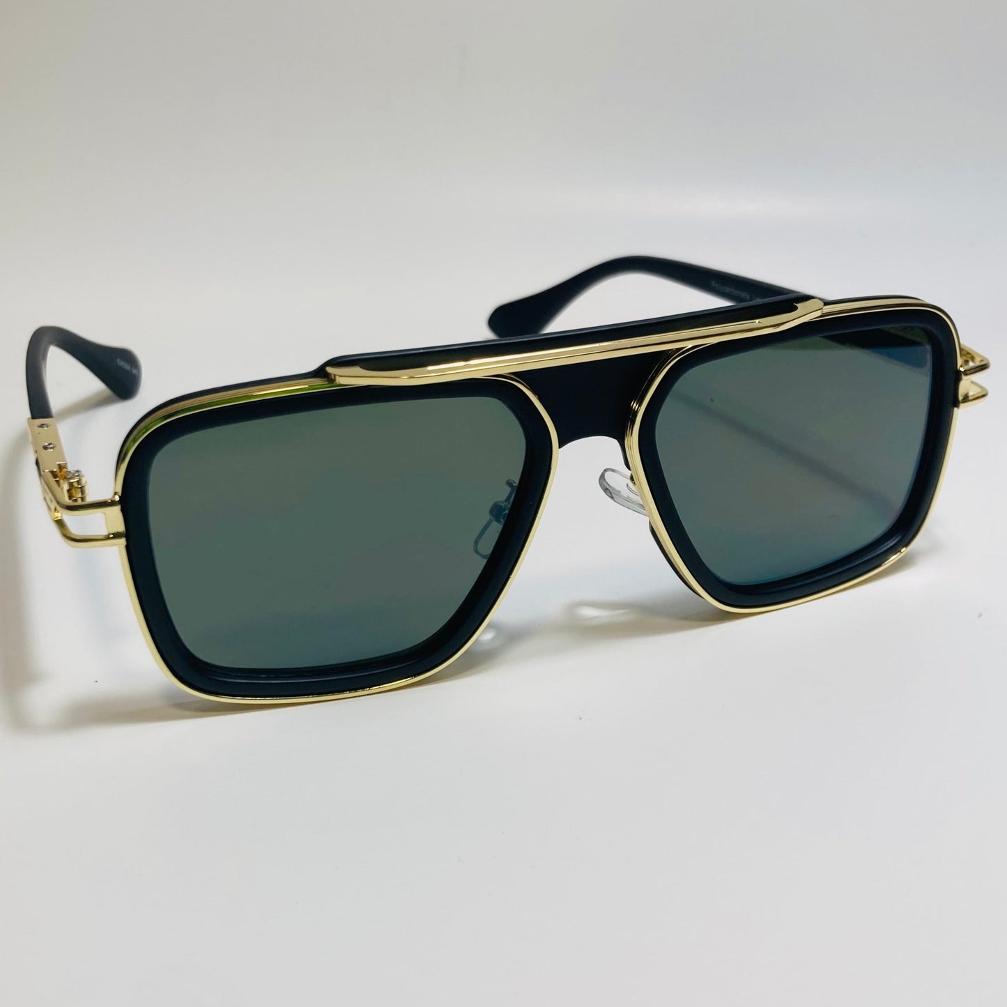 mens black green and gold aviator sunglasses