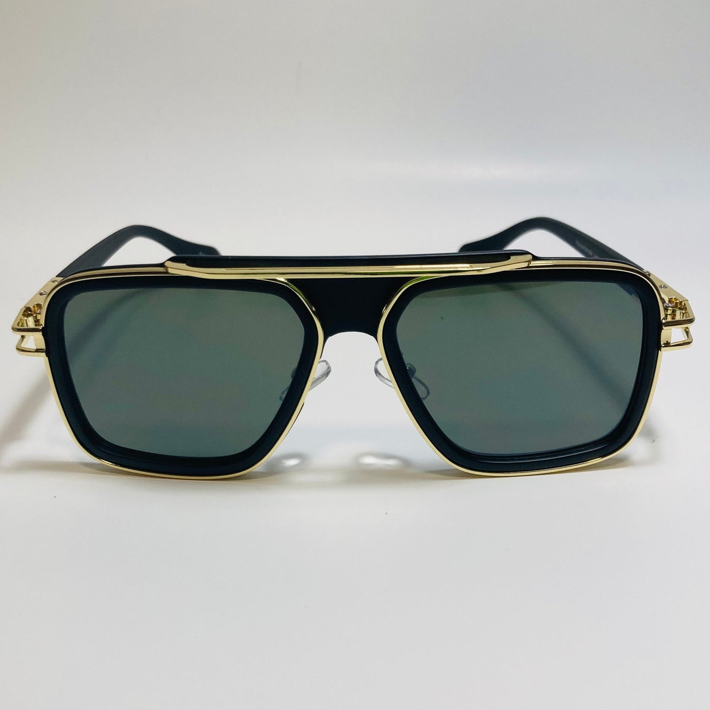 mens black green and gold aviator sunglasses