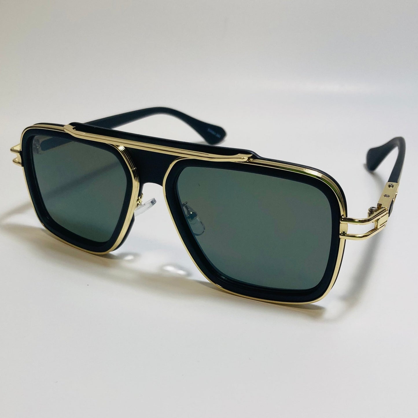 mens black green and gold aviator sunglasses
