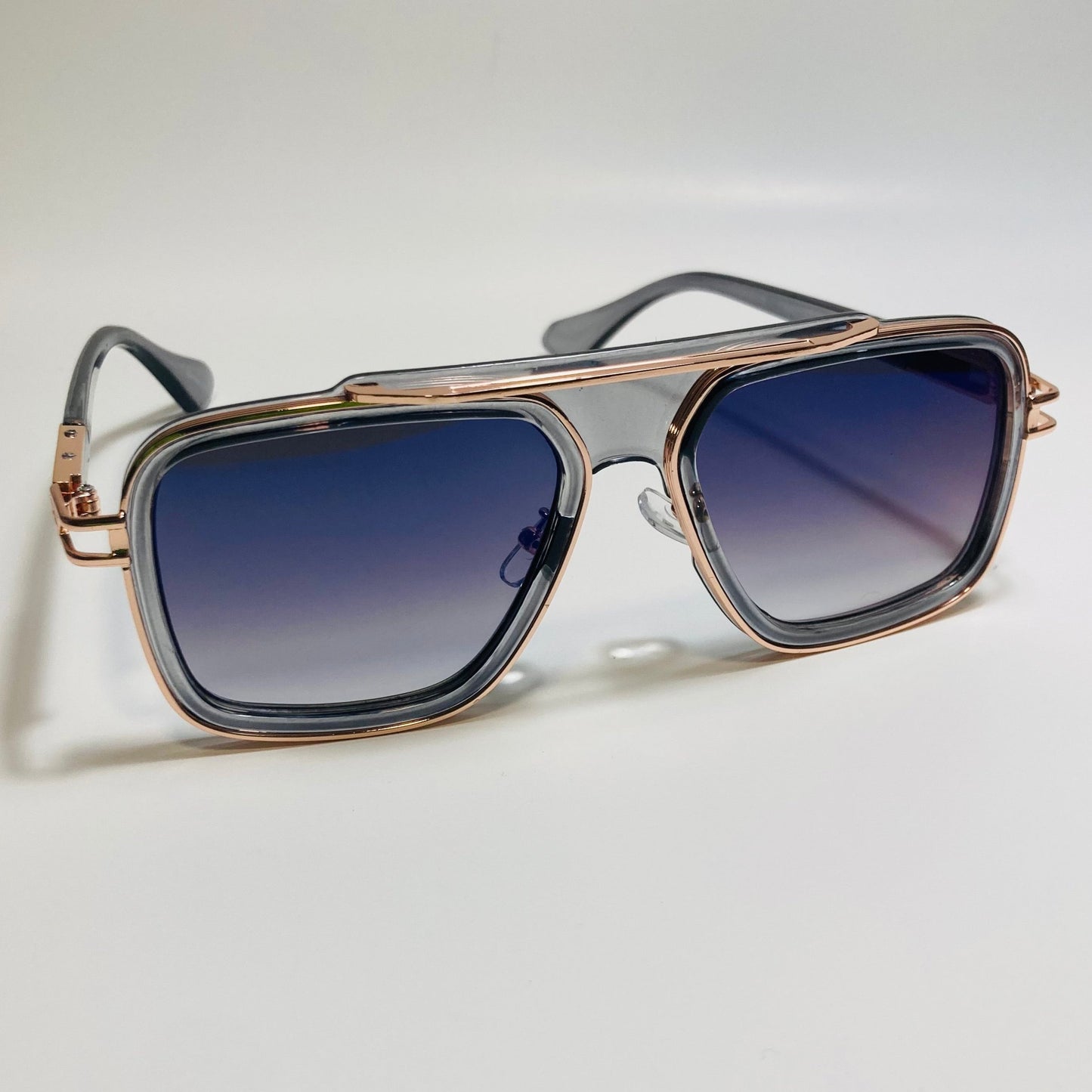 mens gray blue and gold square aviator sunglasses