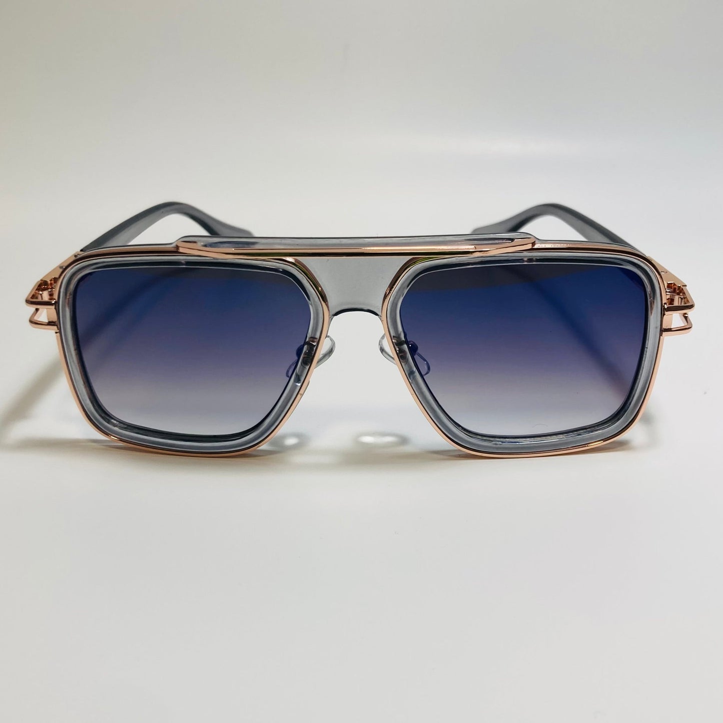 mens gray blue and gold square aviator sunglasses