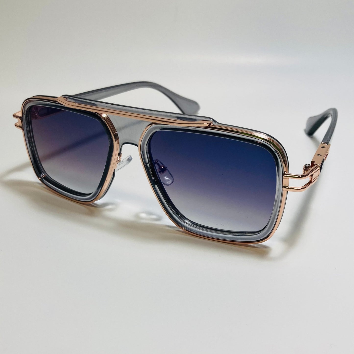 mens gray blue and gold square aviator sunglasses