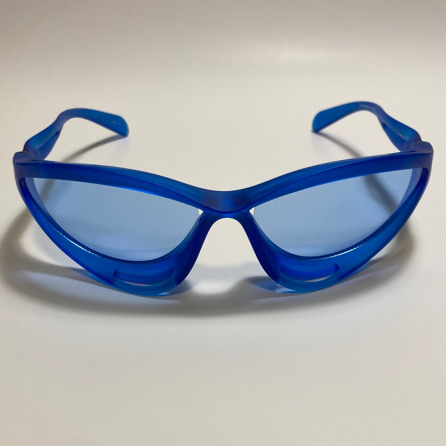mens and womens clear blue and blue lens futuristic sunglasses