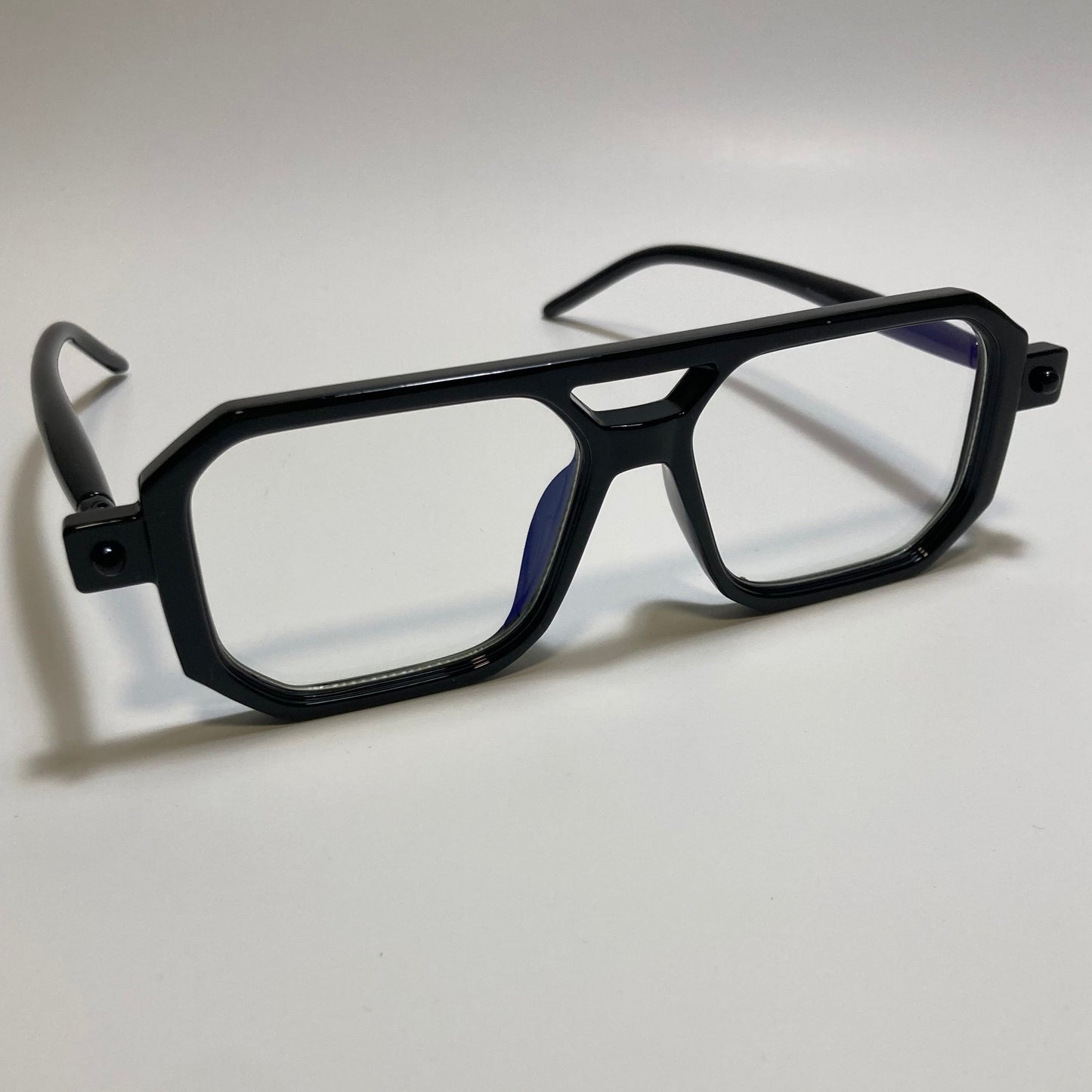 black frame clear lenses square aviator 70s sunglasses