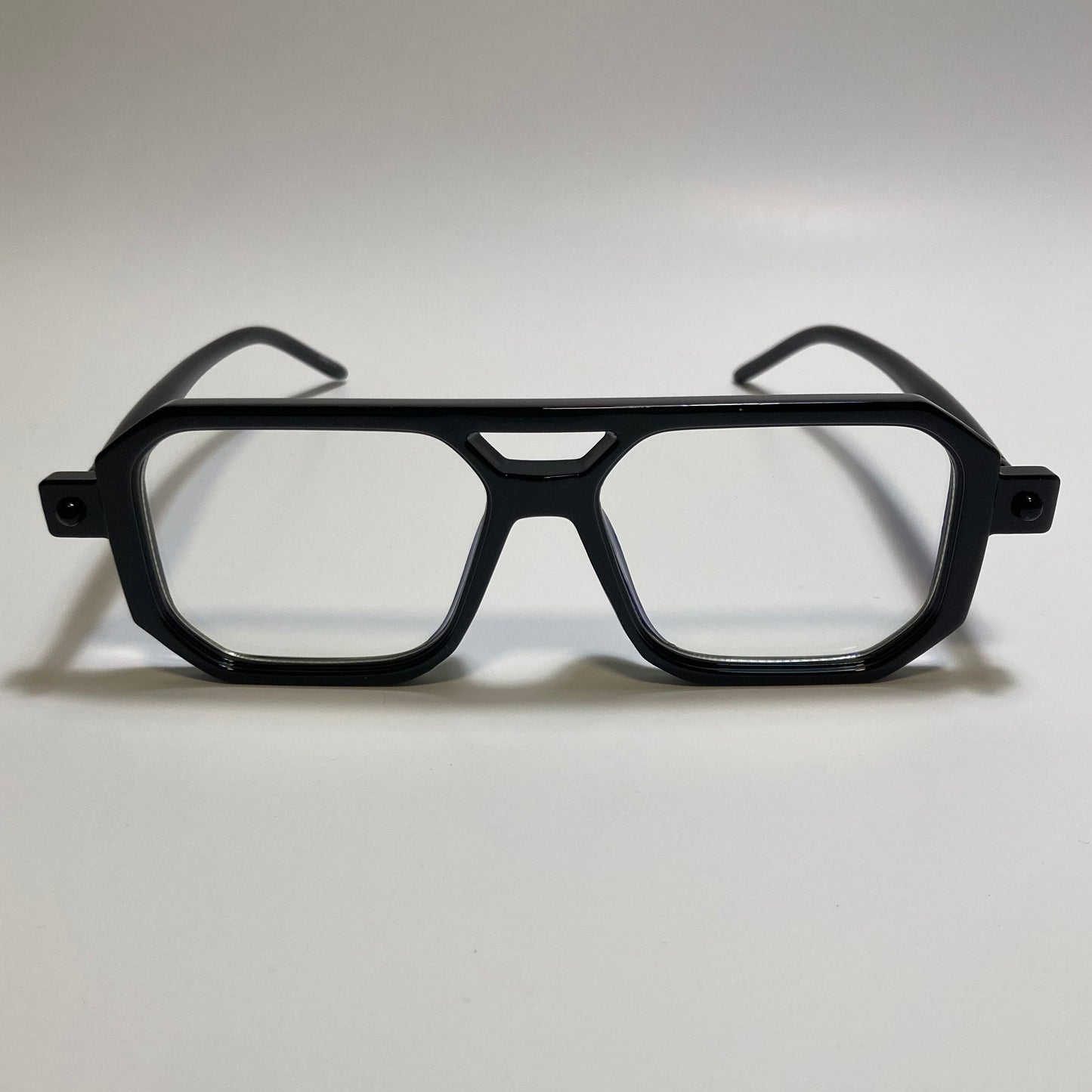 black frame clear lenses square aviator 70s sunglasses