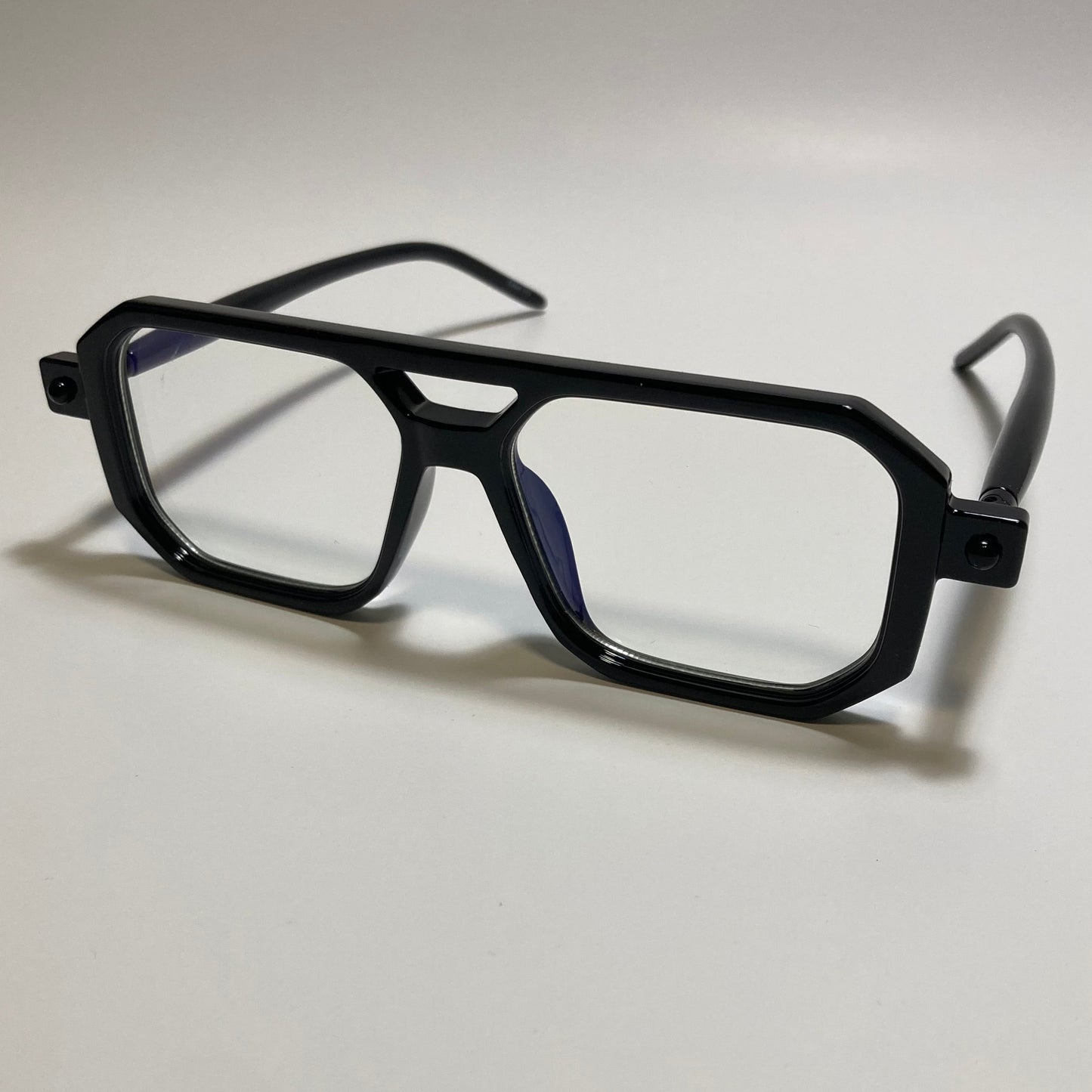 black frame clear lenses square aviator 70s sunglasses