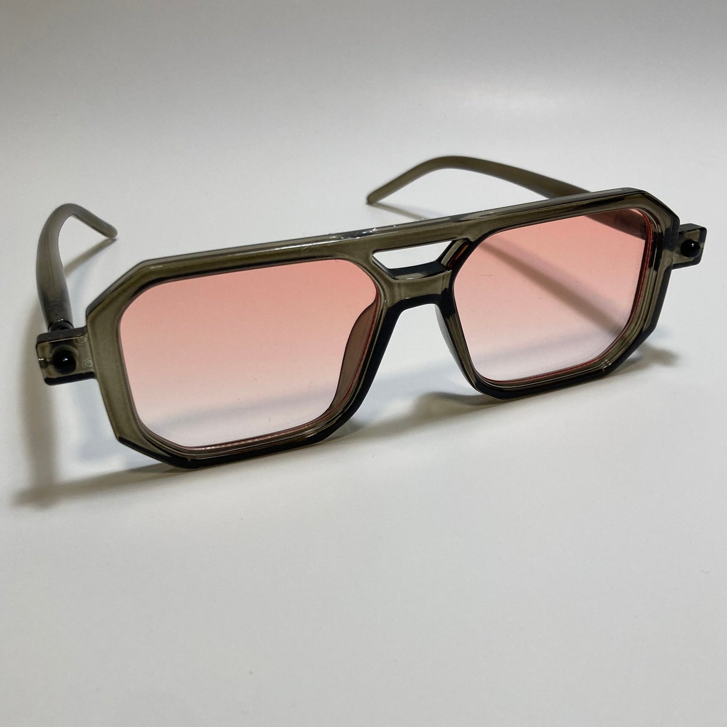 clear gray frame with red fade lenses square aviator 70s sunglasses